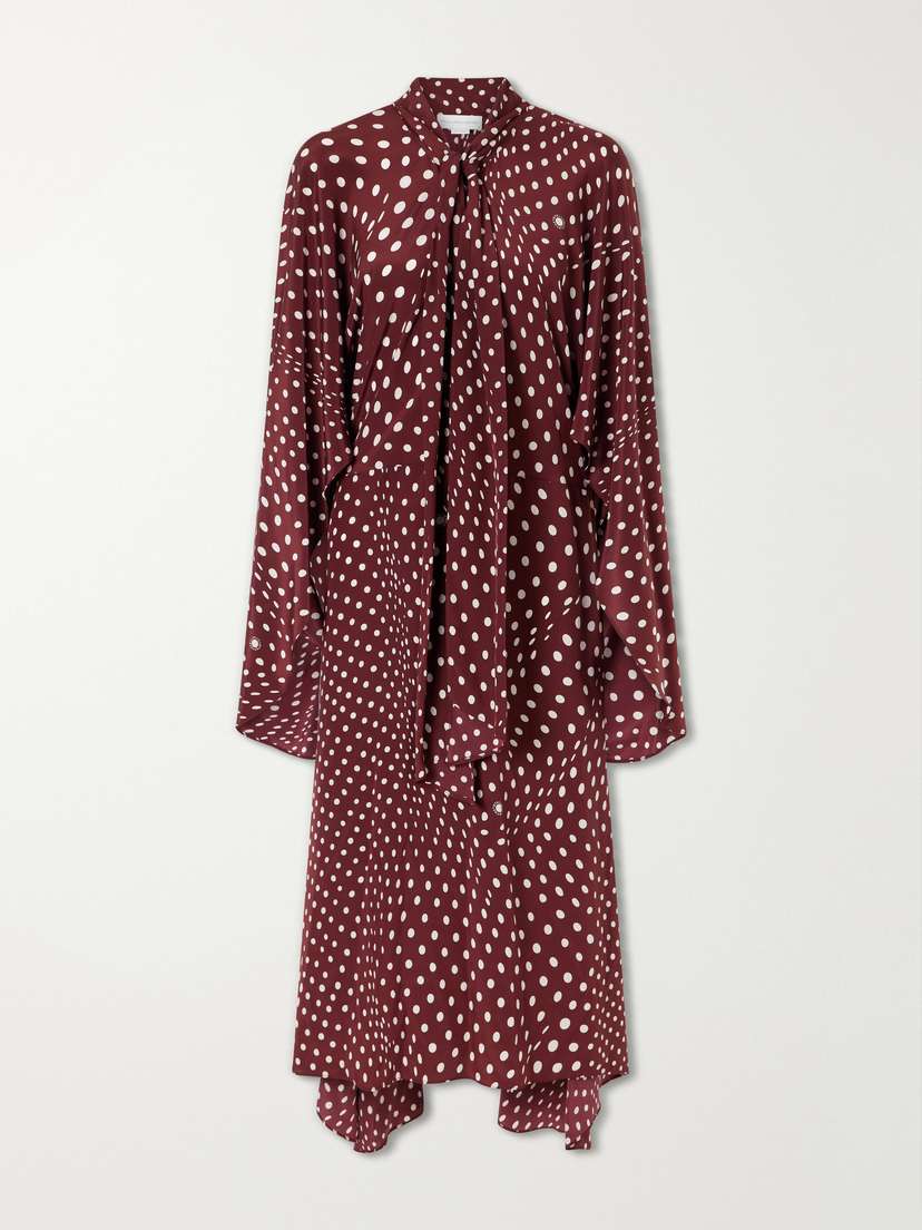 Stella McCartney Tie-detailed Draped Polka-dot Silk Midi Dress