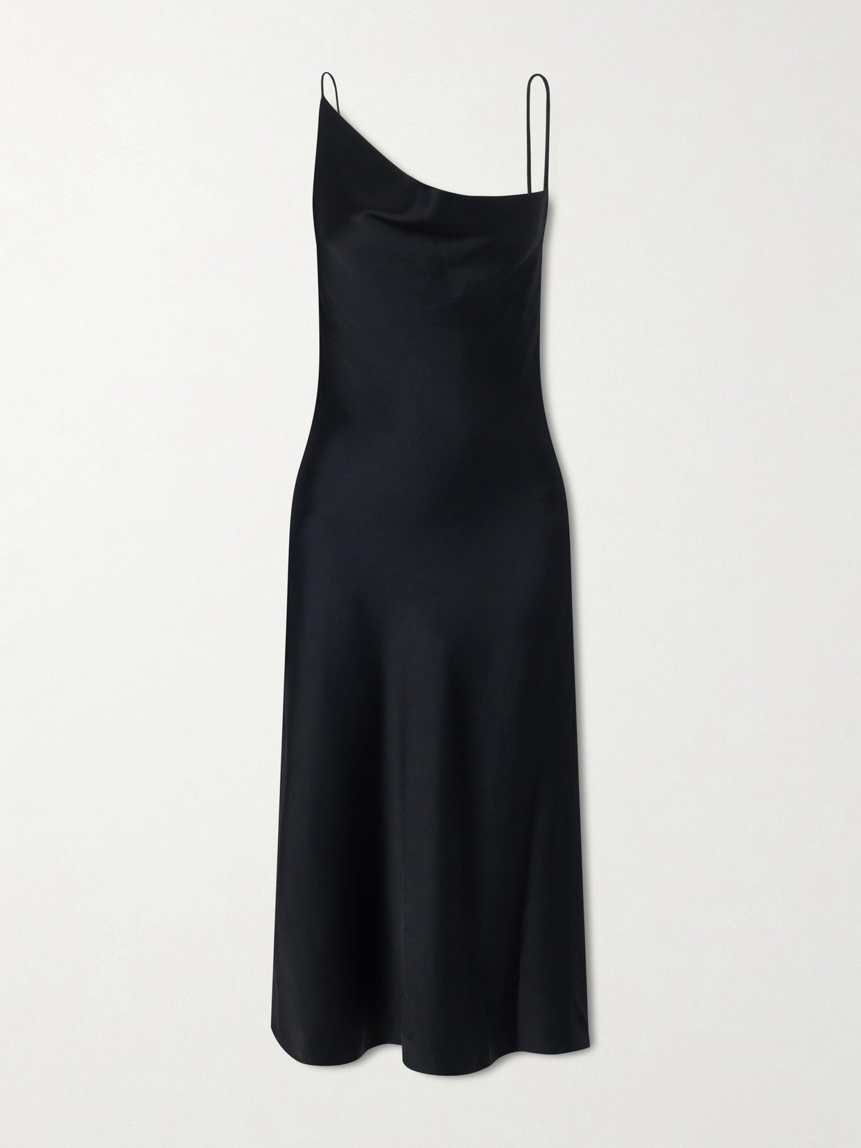 Stella Mccartney Asymmetric Satin Midi Dress In Black