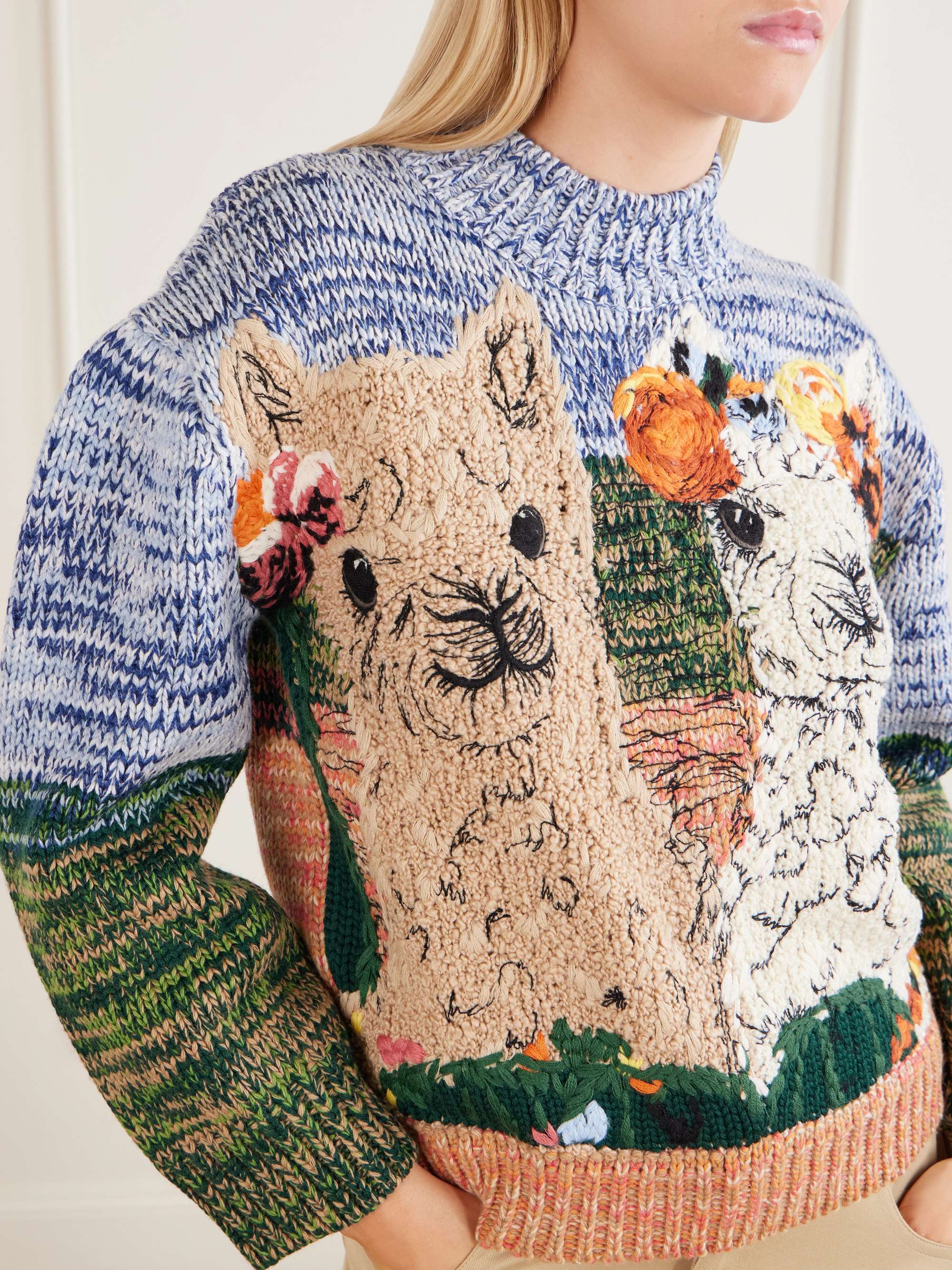 STELLA MCCARTNEY Mélange knitted embroidered wool sweater | NET-A