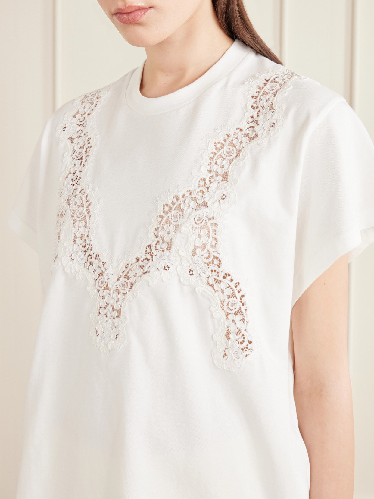 Lace-Trimmed Cotton-Jersey T-Shirt