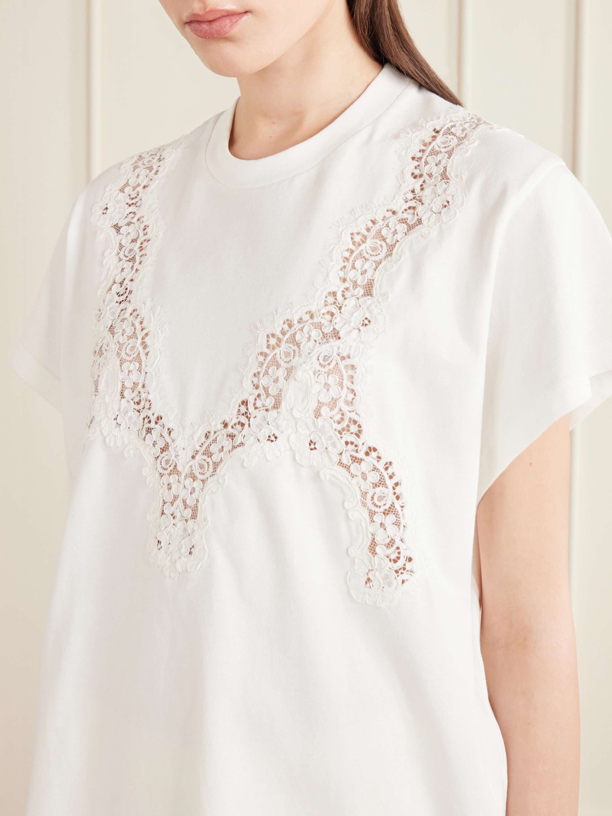 STELLA MCCARTNEY Lace-trimmed cotton-jersey T-shirt | NET-A-PORTER