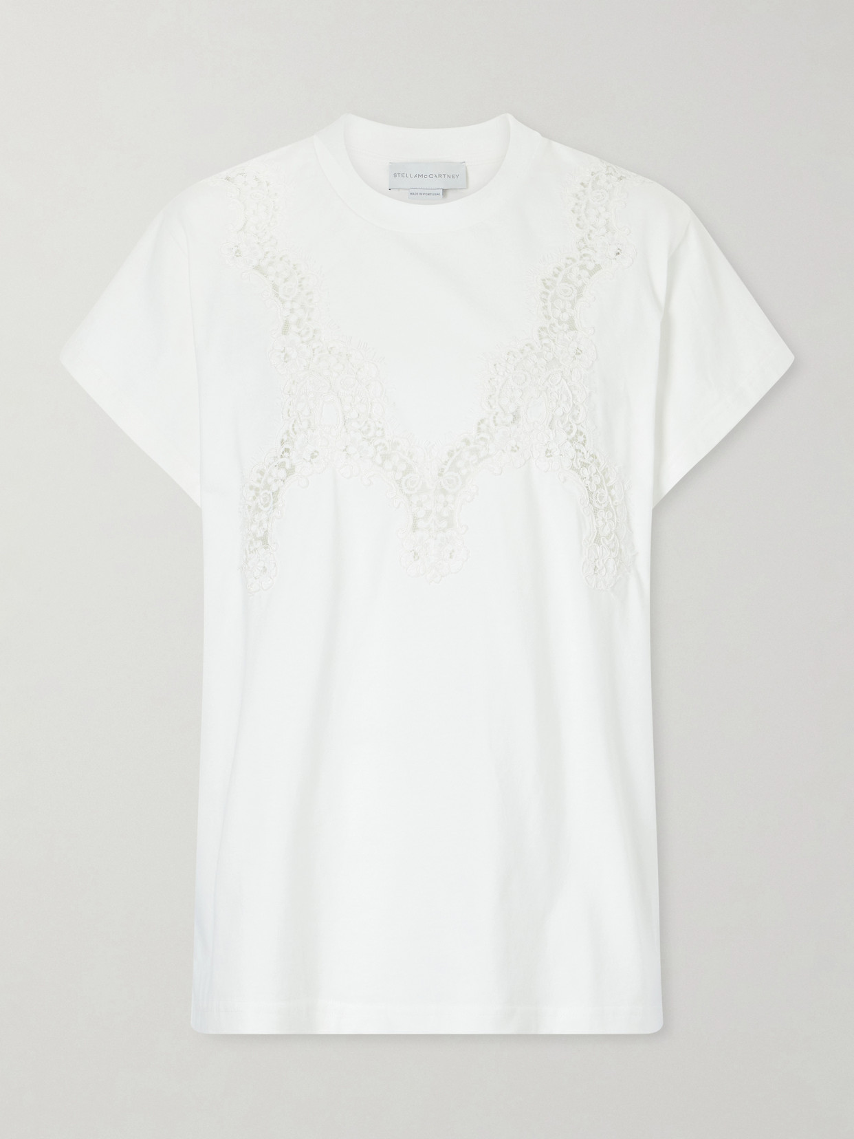 Stella Mccartney Lace-trimmed Cotton-jersey T-shirt In White