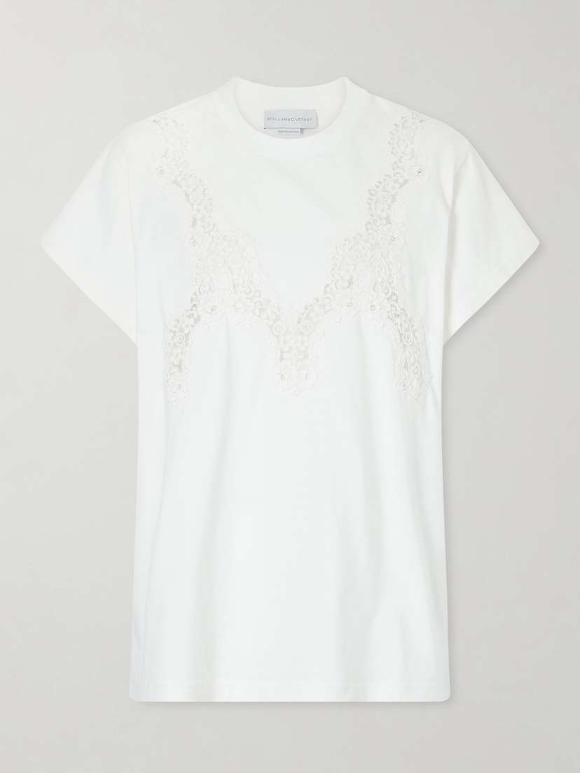 Stella McCartney Lace-trimmed Cotton-jersey T-shirt