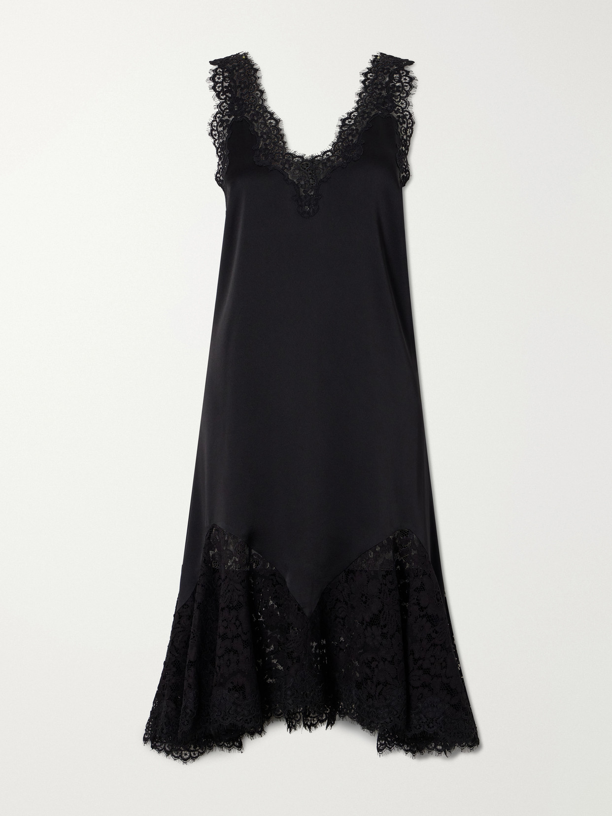 Stella Mccartney Lace-trimmed Satin Mini Dress In Black