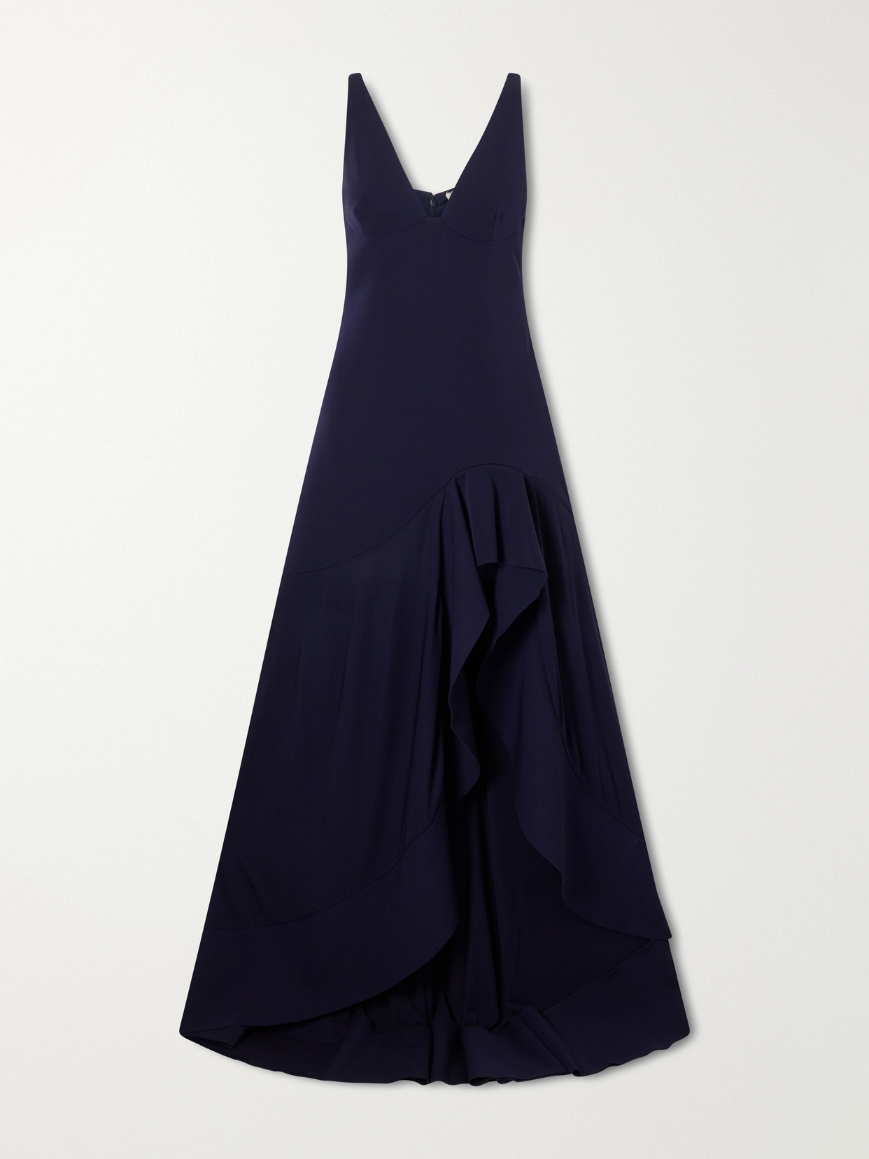 Stella Mccartney Asymmetric Ruffled Crepe Maxi Dress In Blue