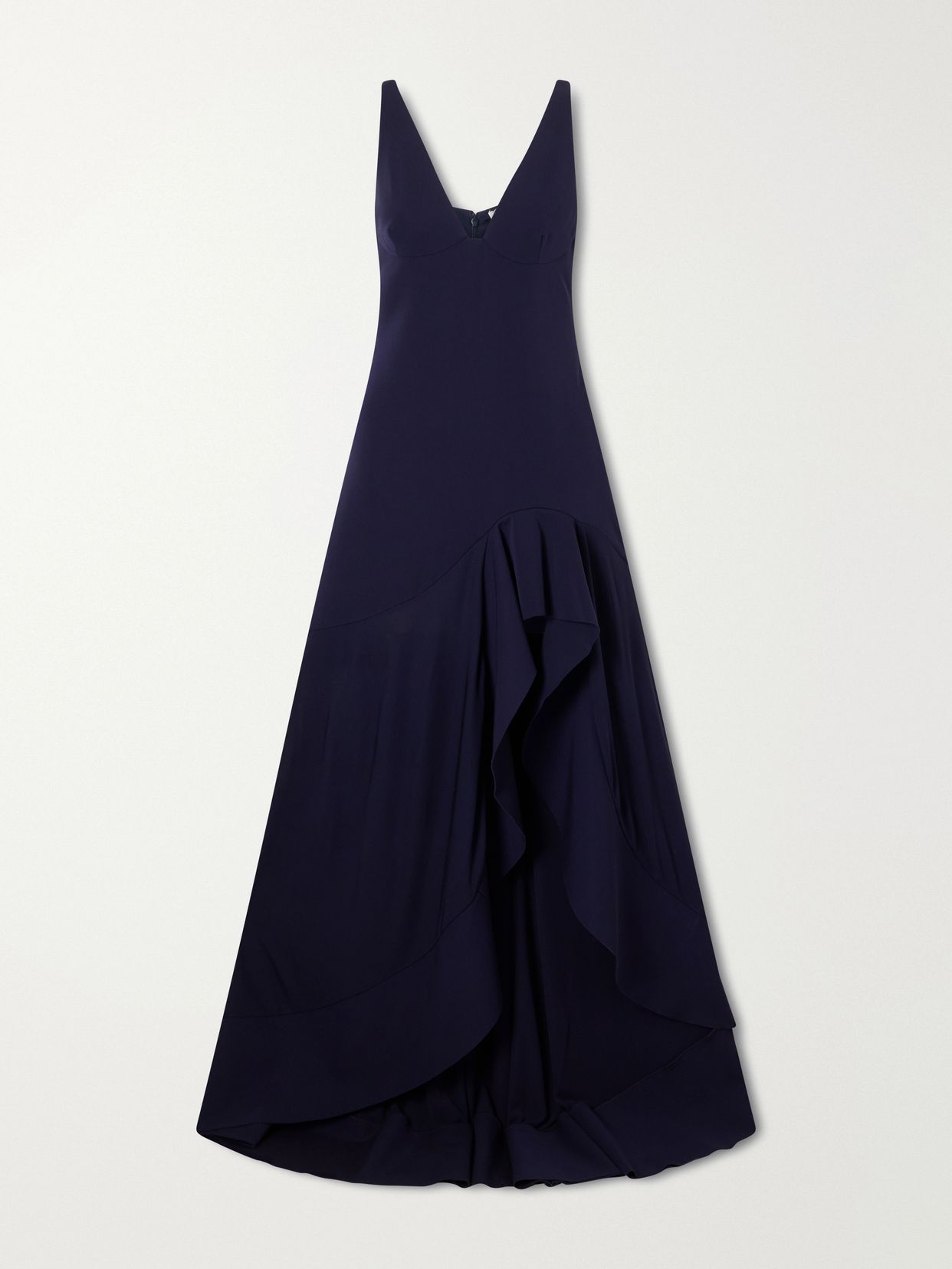 asymmetric ruffled crepe maxi dress