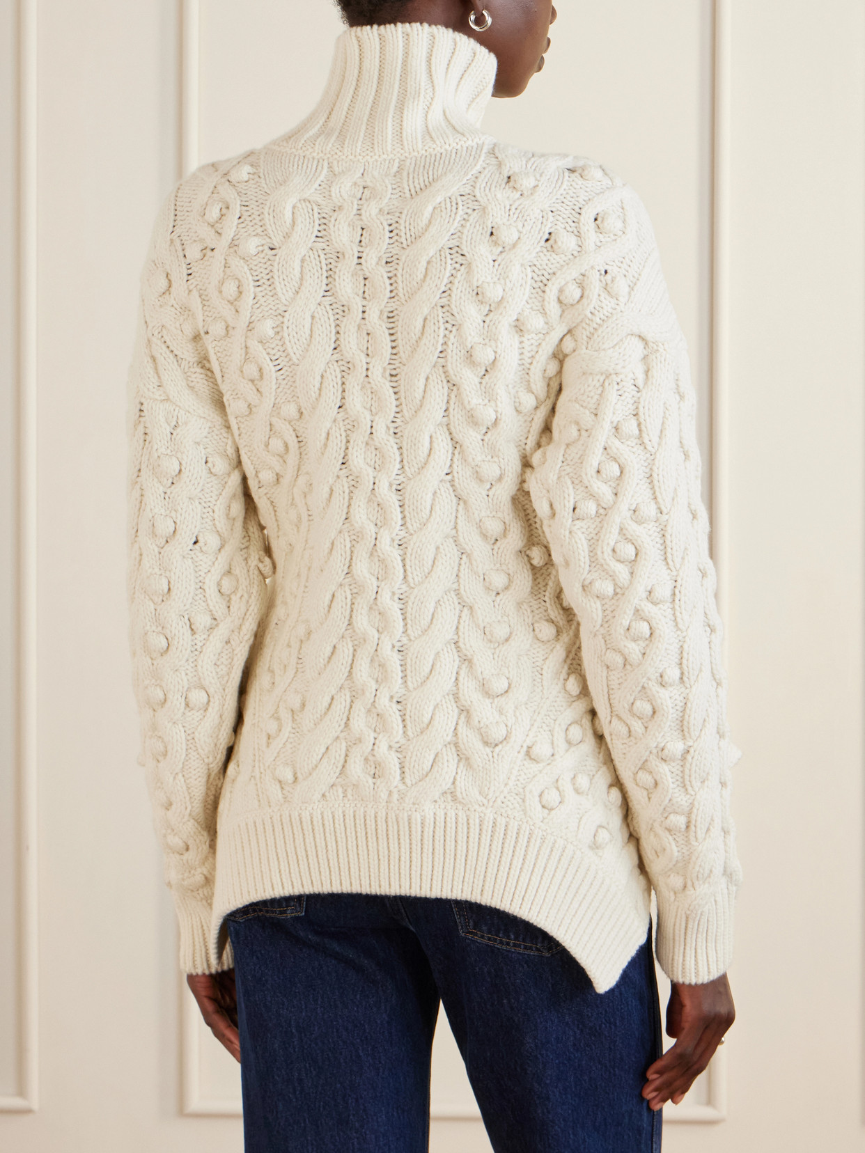 Bobble Cable-Knit Wool Turtleneck Sweater