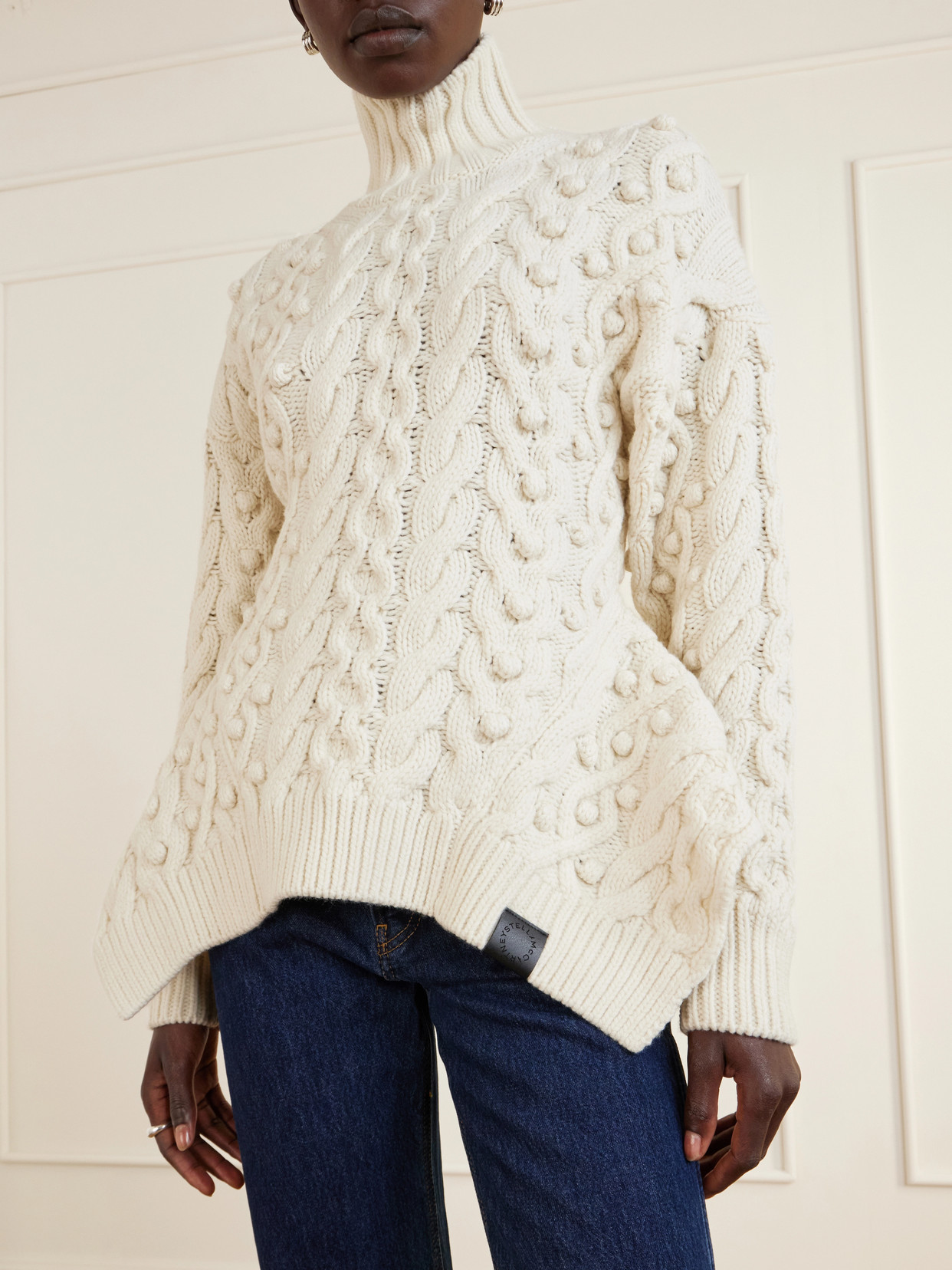 Bobble Cable-Knit Wool Turtleneck Sweater