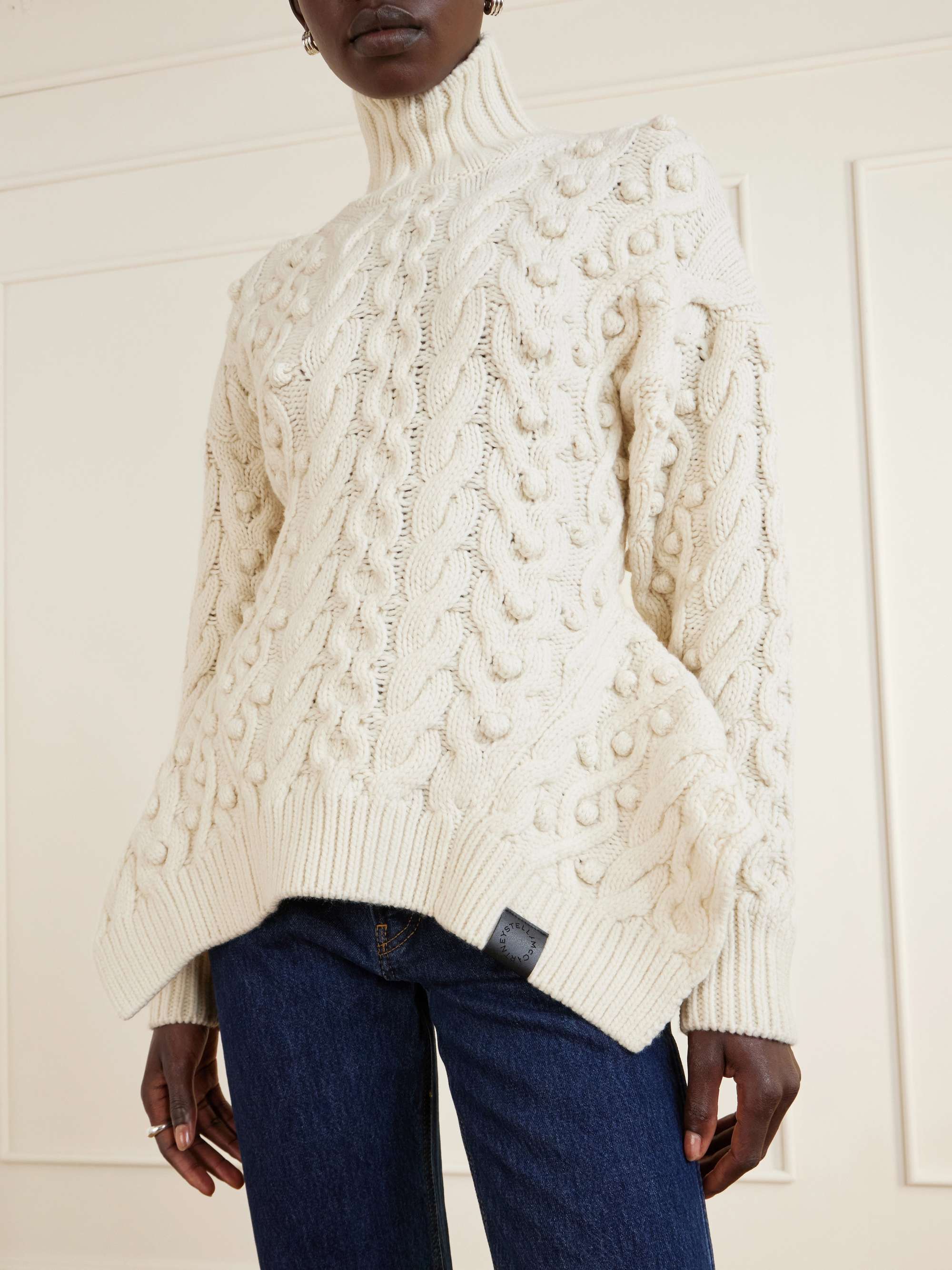 STELLA MCCARTNEY Bobble cable-knit wool turtleneck sweater | NET-A