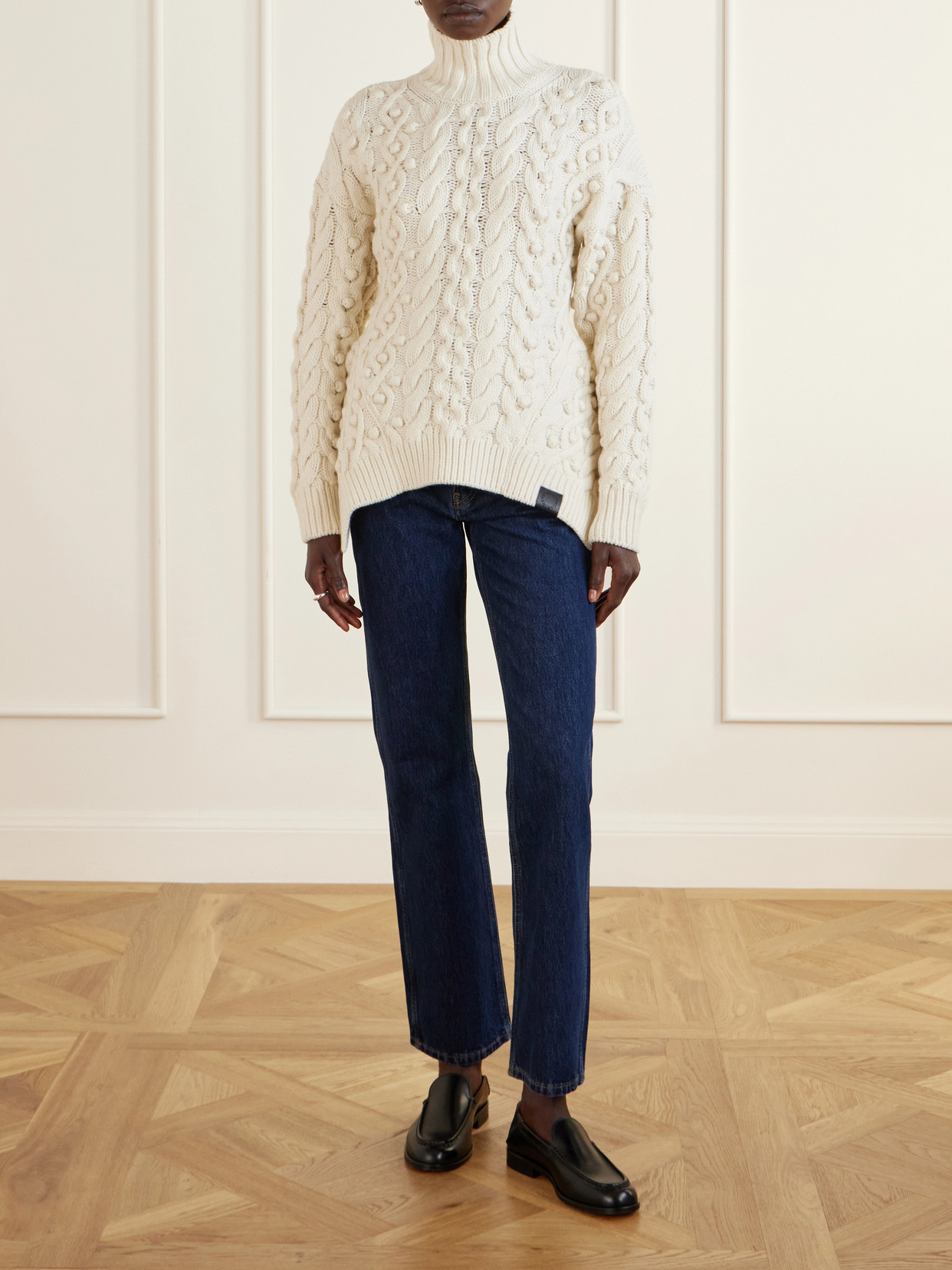Bobble Cable-Knit Wool Turtleneck Sweater