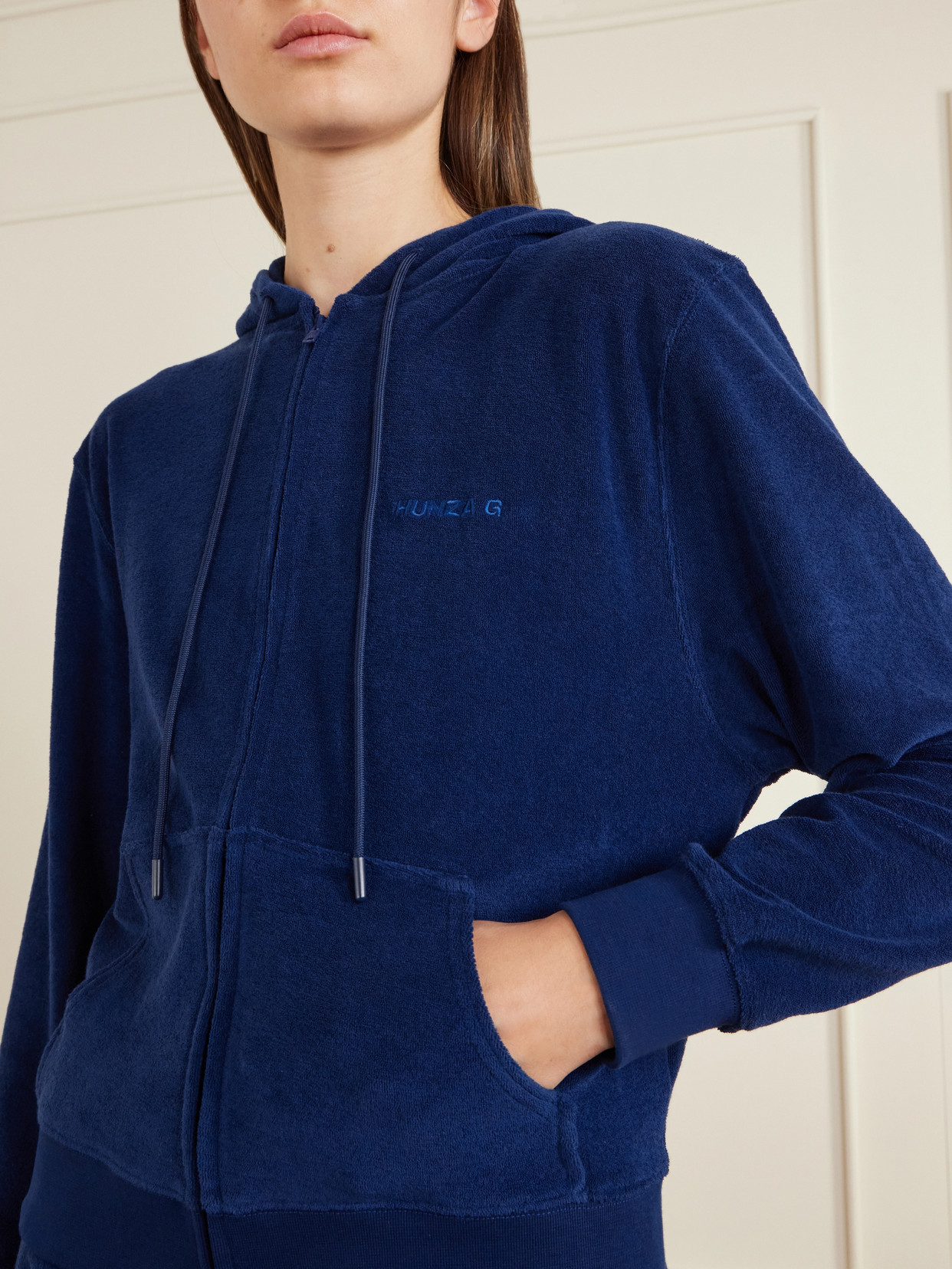 Hooded Embroidered Cotton-Terry Top
