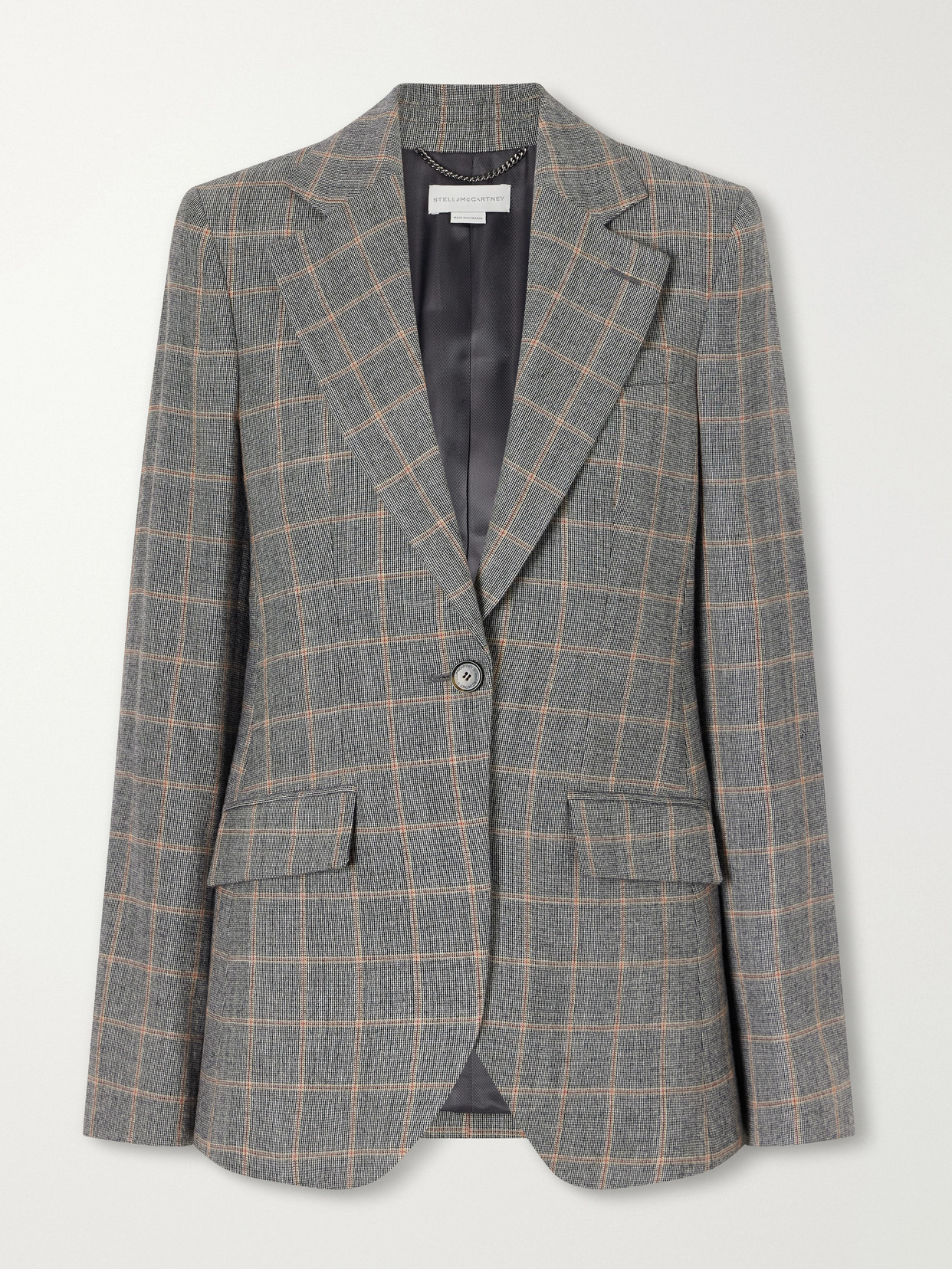 Stella Mccartney Prince Of Wales Wool Blazer In Gray