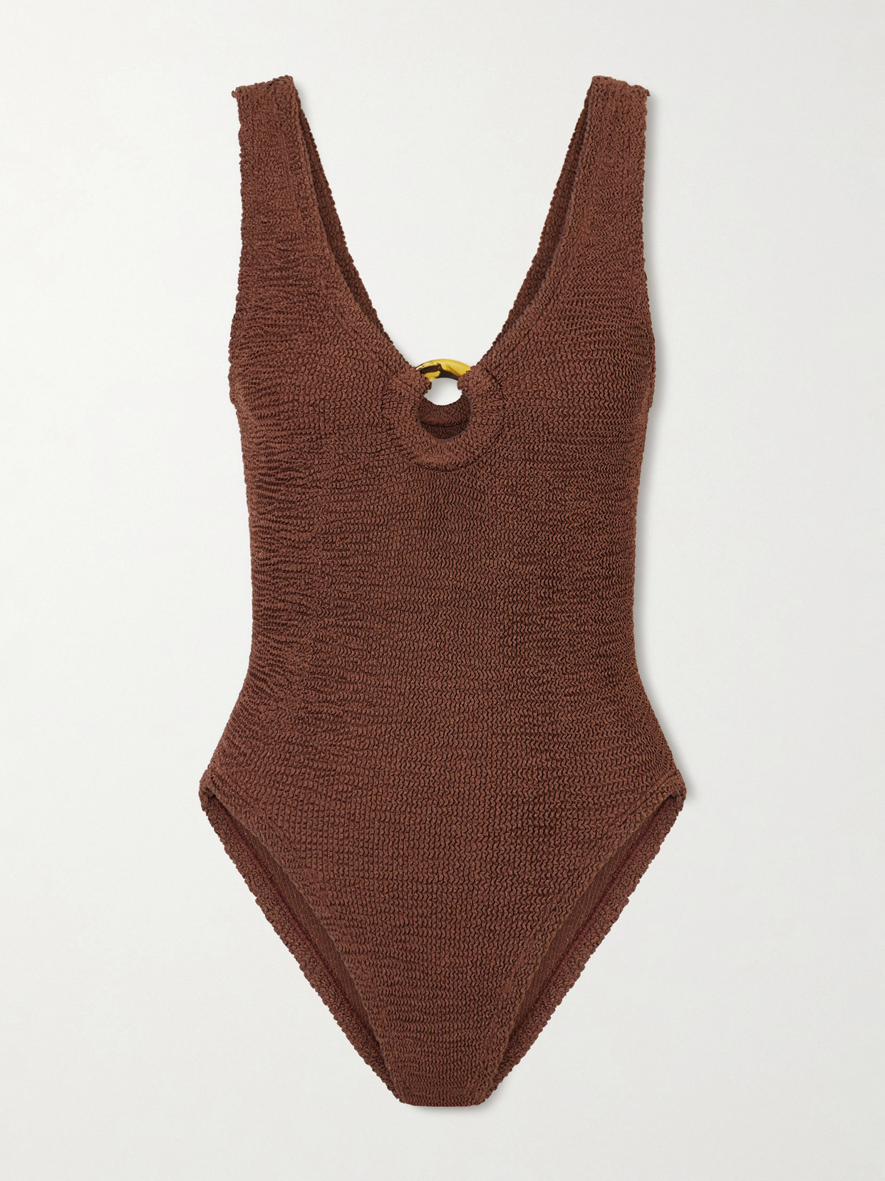 Hunza G - Celine Embellished Original Crinkle Swimsuit - Brown