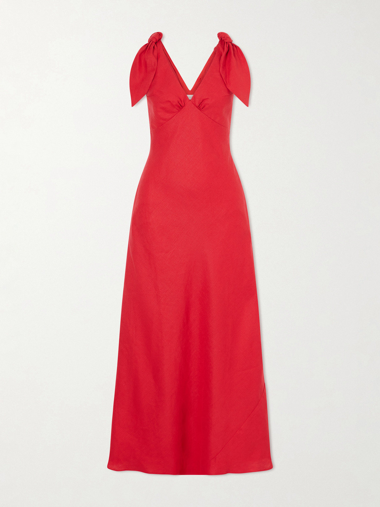 Faithfull Solana Knot-detailed Linen Maxi Dress In Red