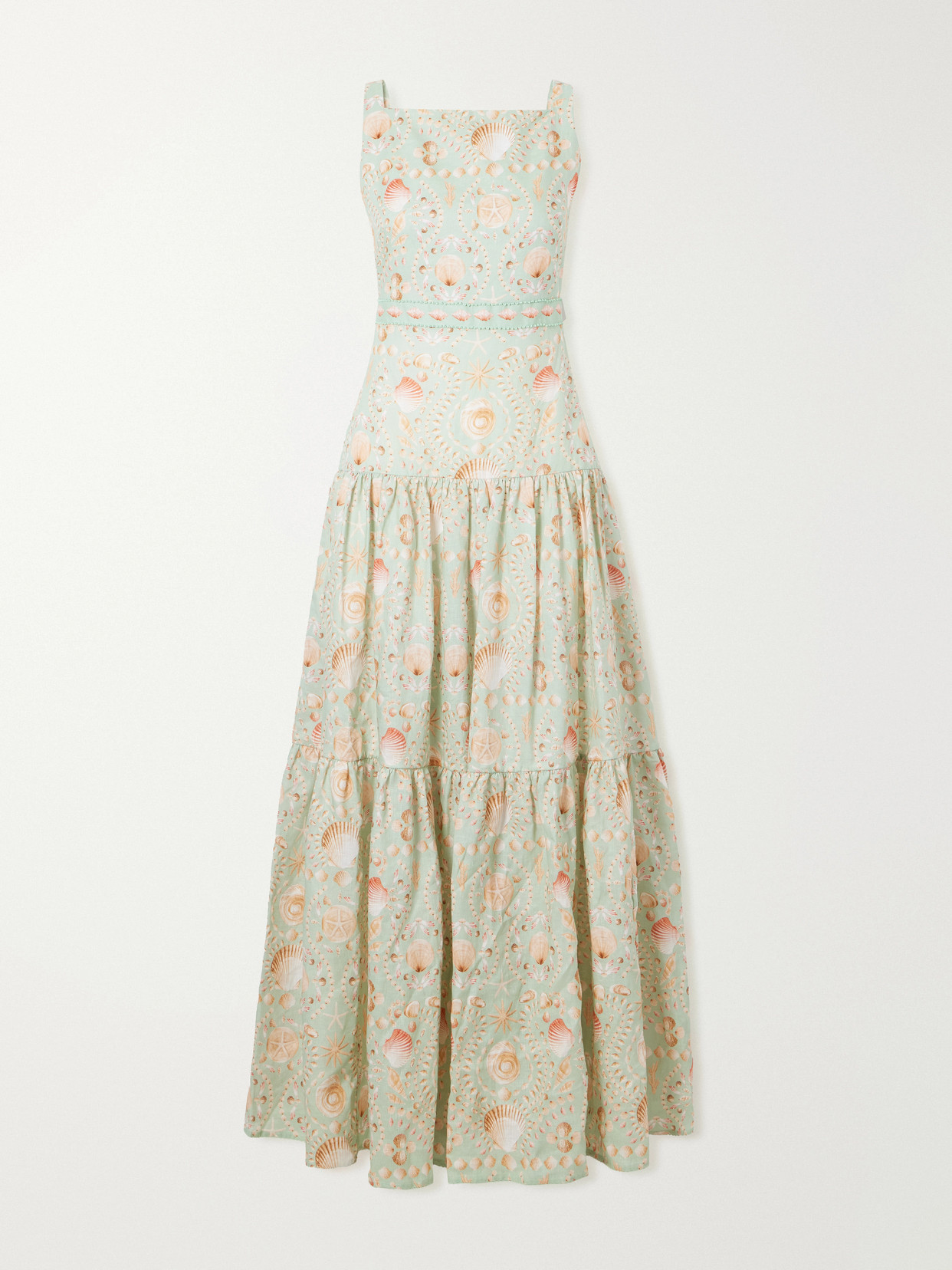 Agua By Agua Bendita Abeja Playa Printed Linen Maxi Dress In Green