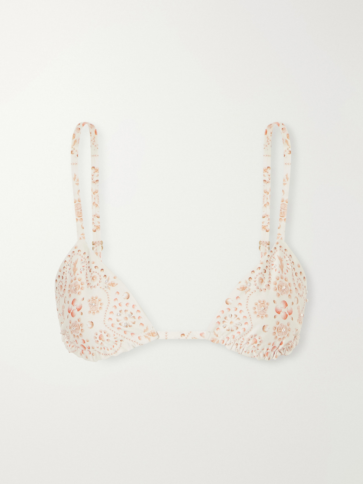 Agua By Agua Bendita Tulua Playa Bead-embellished Printed Recycled-blend Bikini Top In Neutrals
