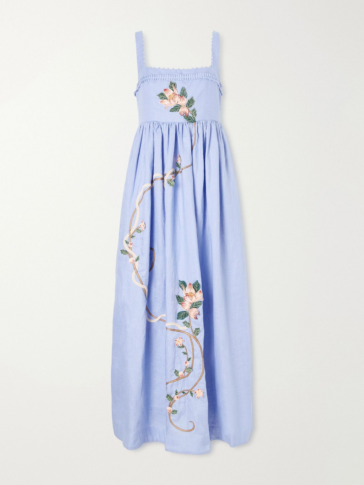 Barbara Navegante embellished appliquéd linen maxi dress