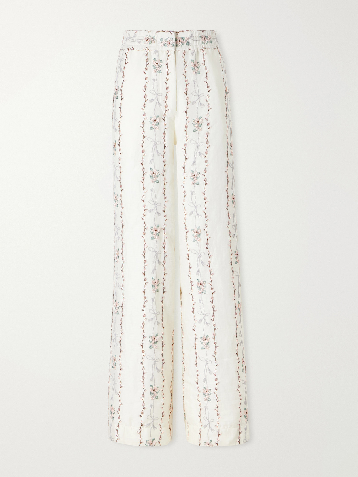 Agua by Agua Bendita - Tota Navegante Floral-embroidered Linen Wide-leg Pants - Neutrals
