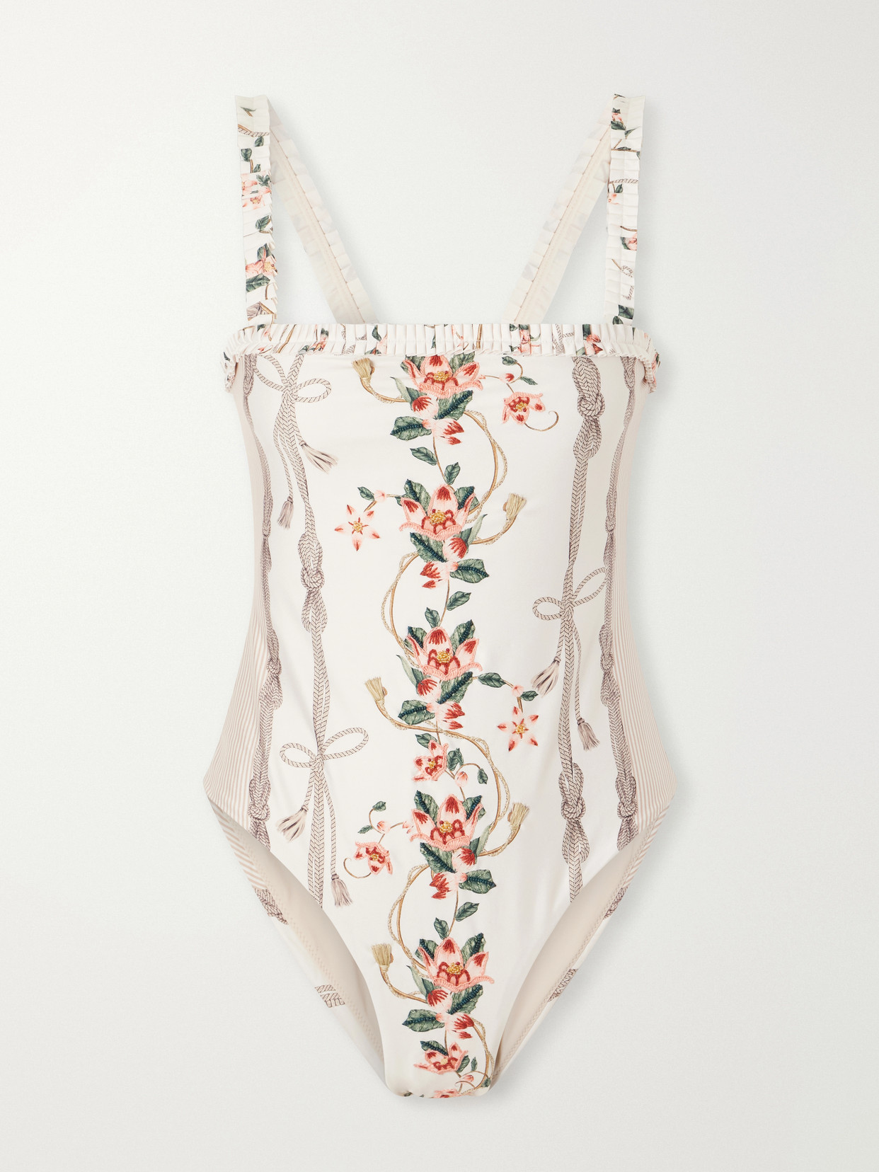 Agua By Agua Bendita Limón Navegante Floral-embroidered Recycled-blend Swimsuit In Neutrals