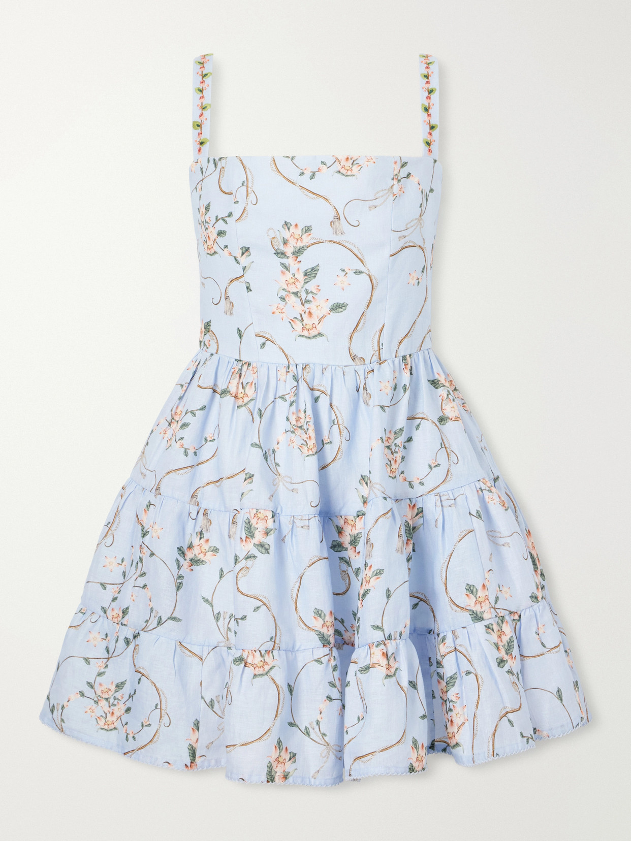 Agua By Agua Bendita Lima Floral-print Linen Mini Dress In Blue