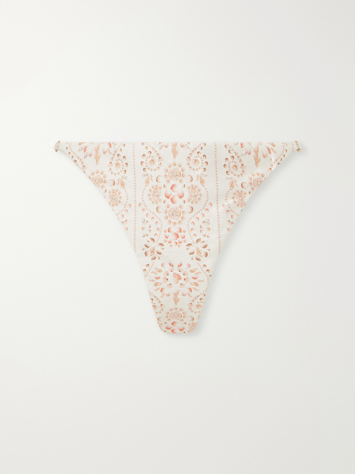 Agua By Agua Bendita Palmira Playa Bead-embellished Printed Recycled-blend Bikini Briefs In Neutrals