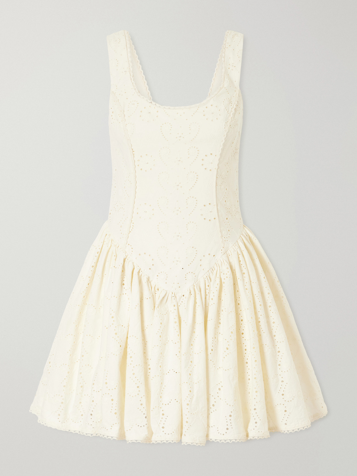 Agua by Agua Bendita - Pluma Playa Broderie Anglaise Cotton Mini Dress - Neutrals
