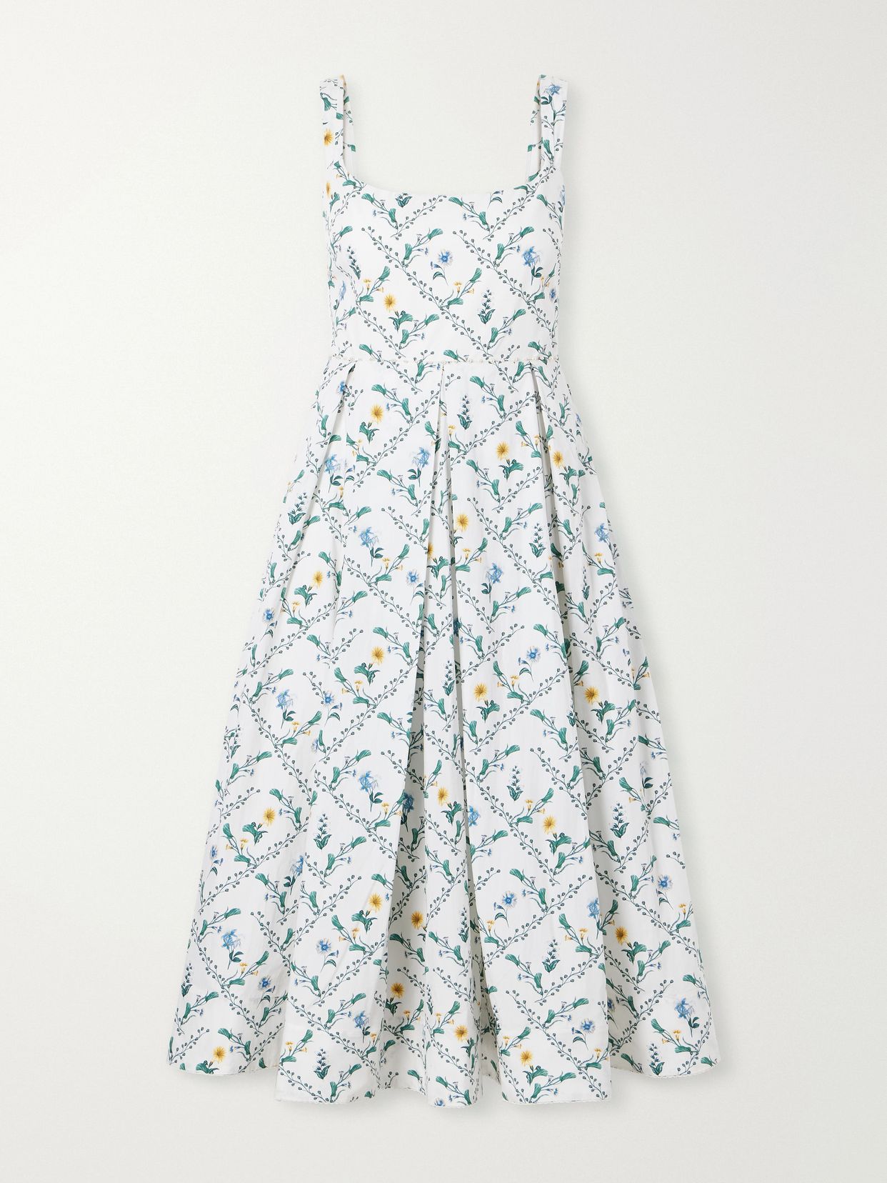 alcaparra brisa floral print embelished cotton midi dress
