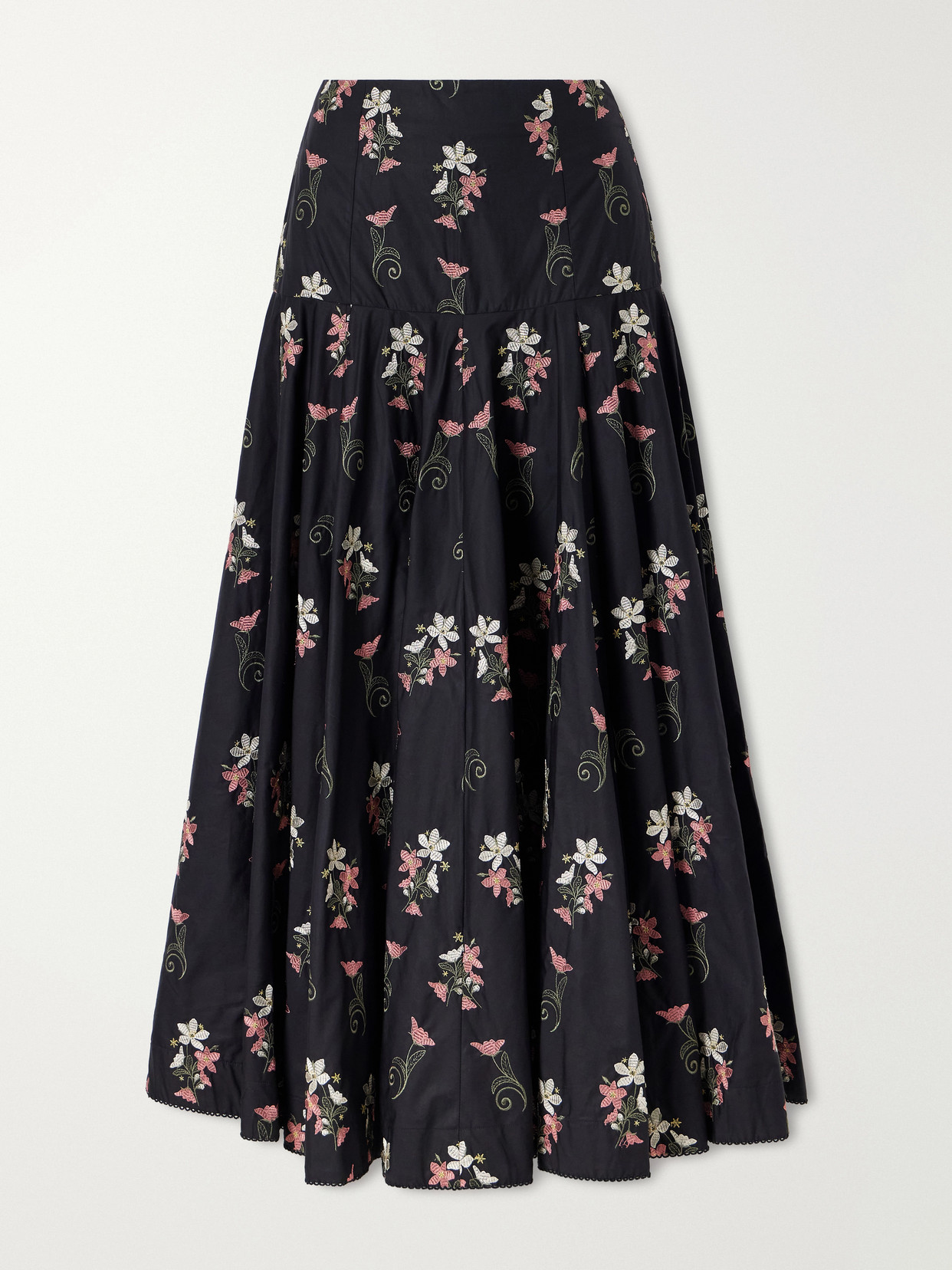 Agua By Agua Bendita Nacar Noche Floral-embroidery Cotton Maxi Skirt In Black