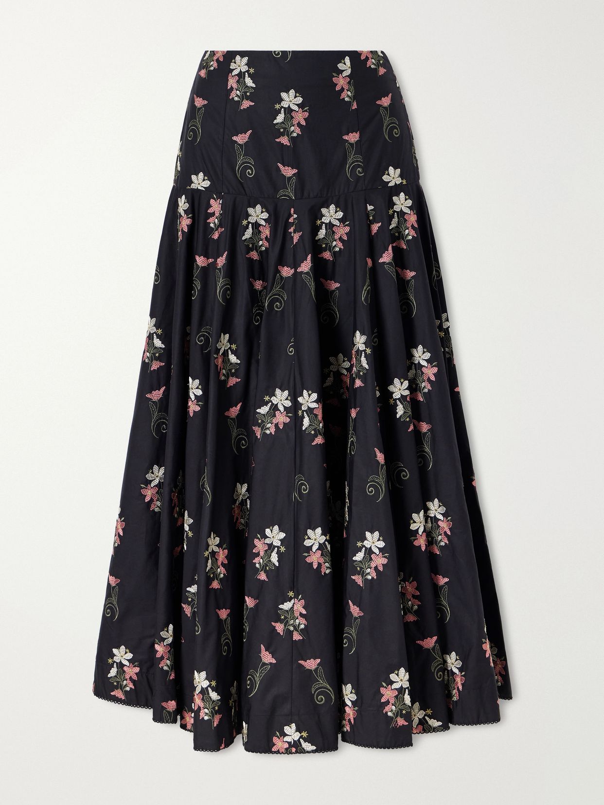 nacar noche floral embroidery cotton maxi skirt