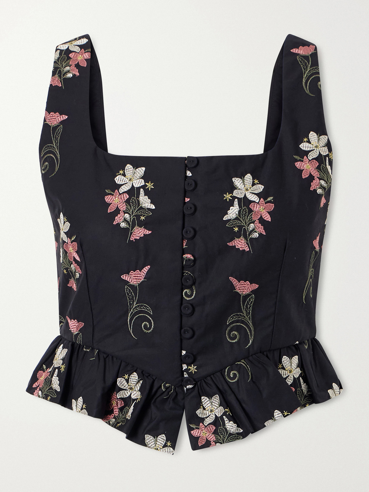 Agua By Agua Bendita Eslabón Noche Floral-embroidered Cotton Cropped Top In Black