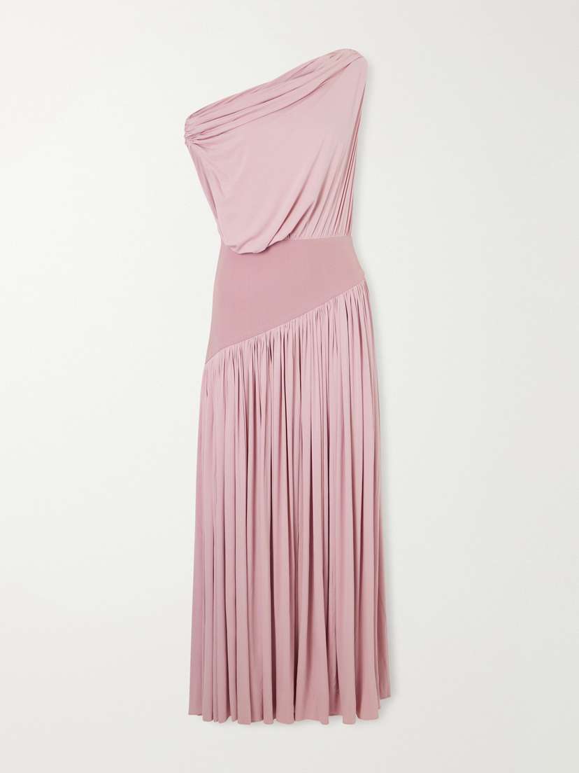 Abadia Gwen Asymmetric Draped Jersey-trimmed Stretch-bamboo Maxi Dress