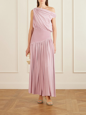Abadia Gwen asymmetric draped jersey-trimmed stretch-bamboo maxi dress