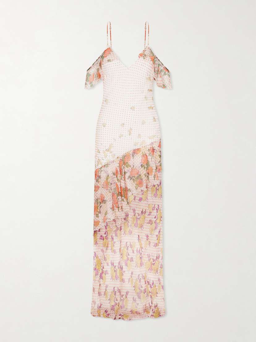 Pajaritos Y Rosas Printed Ruffled Silk-chiffon Maxi Dress