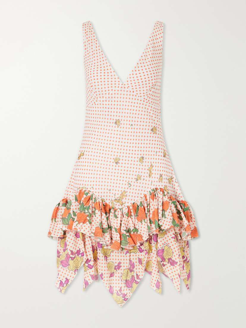 Donde Esteban Pajaritos Y Rosas Ruffled Cotton Mini Dress