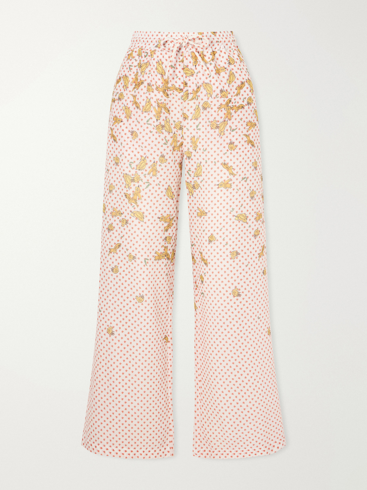 Donde Esteban Pajaritos Y Rosas Wide Leg Printed Cotton Pants In Pink