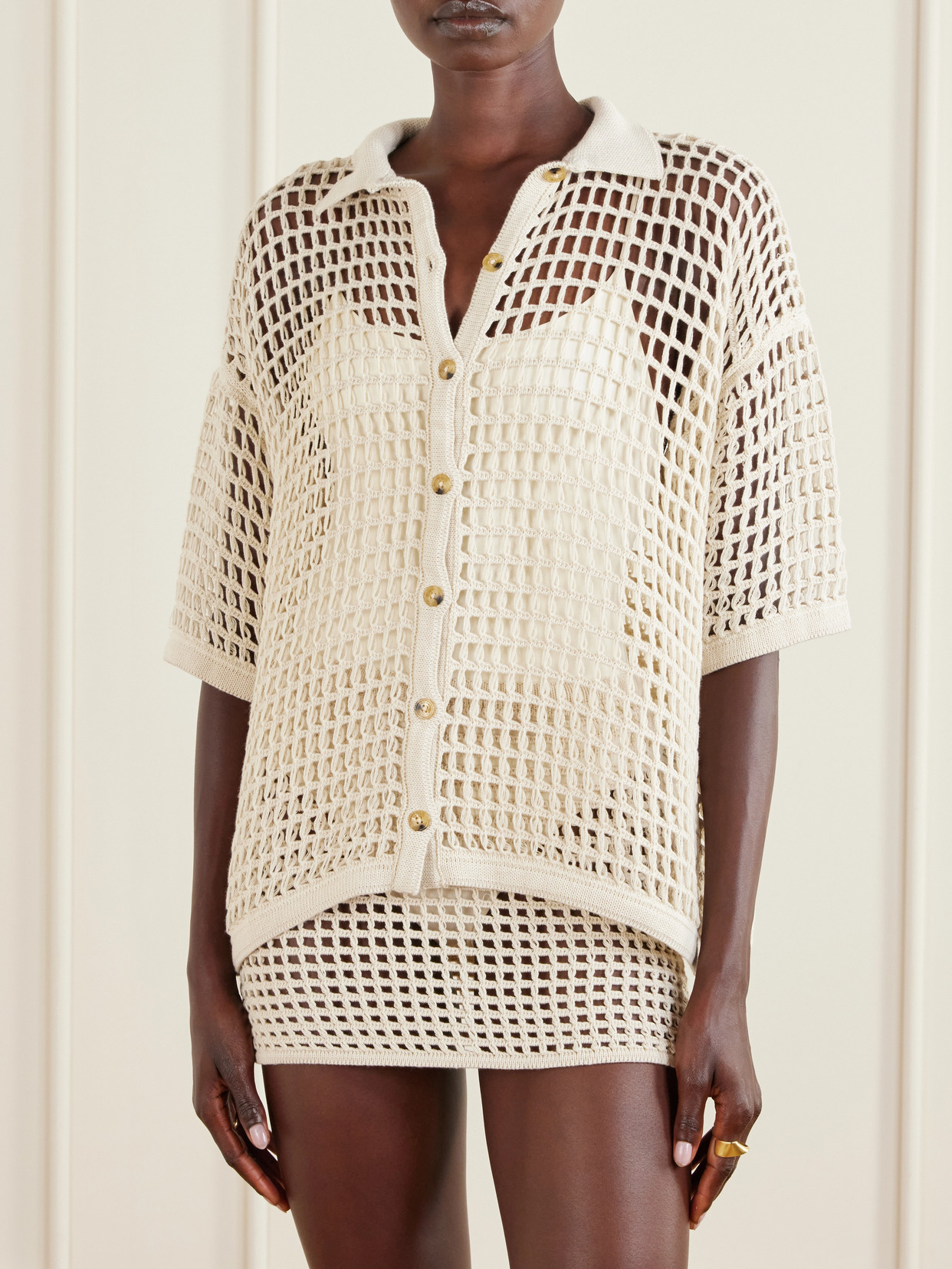 Sheila Open-Knit Cotton-Blend Blouse