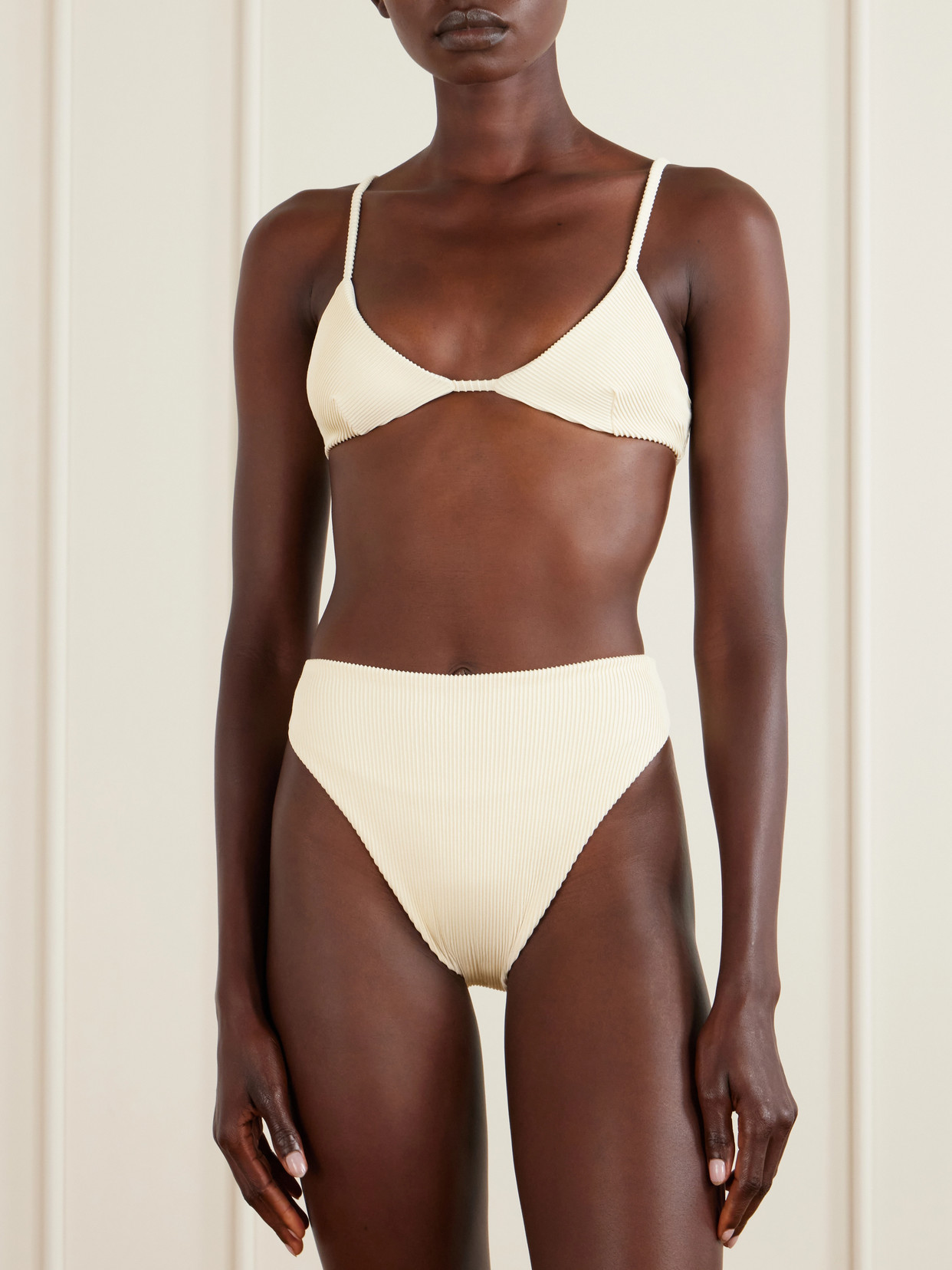 Haight Cora Ribbed Bikini Top In White