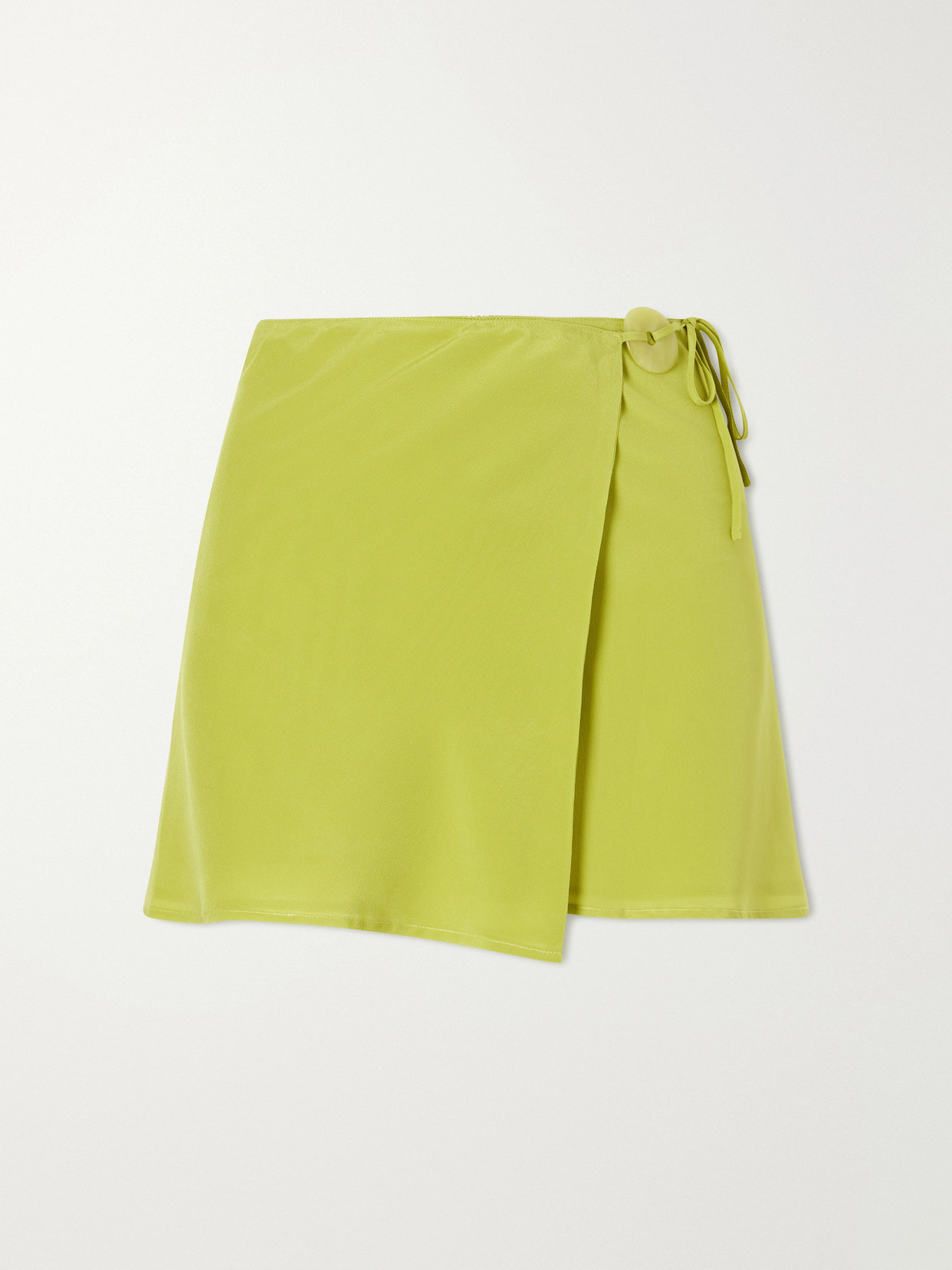 Sara Cristina Jade-embellished Silk-crepe Wrap Mini Skirt In Green