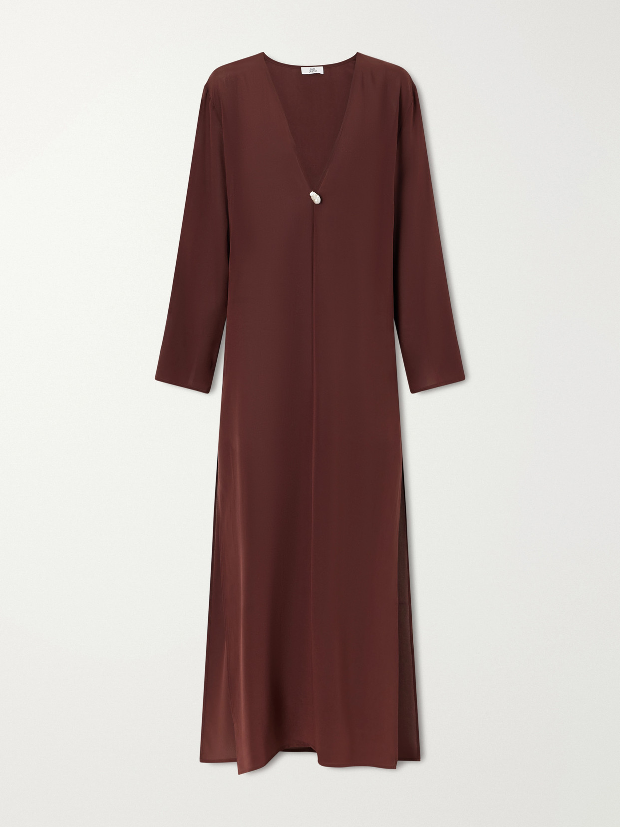 Sara Cristina Pearl-embellished Silk-chiffon Kaftan In Brown
