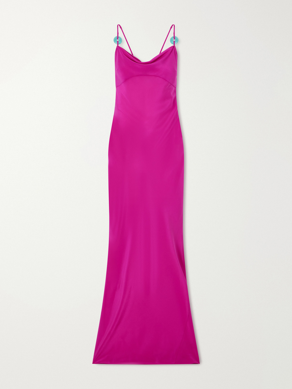 Sara Cristina Palm Turquoise-embellished Silk-chiffon Maxi Dress In Pink