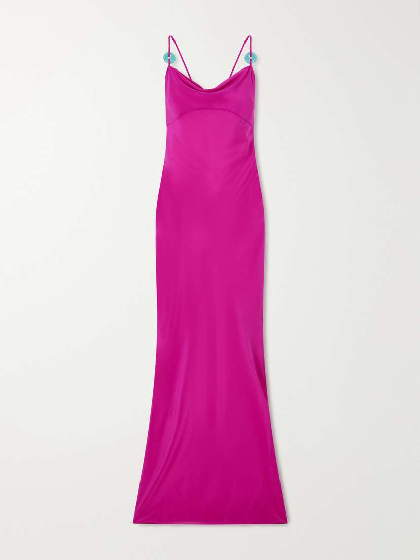 SARA CRISTINA Palm Turquoise-embellished Silk-chiffon Maxi Dress
