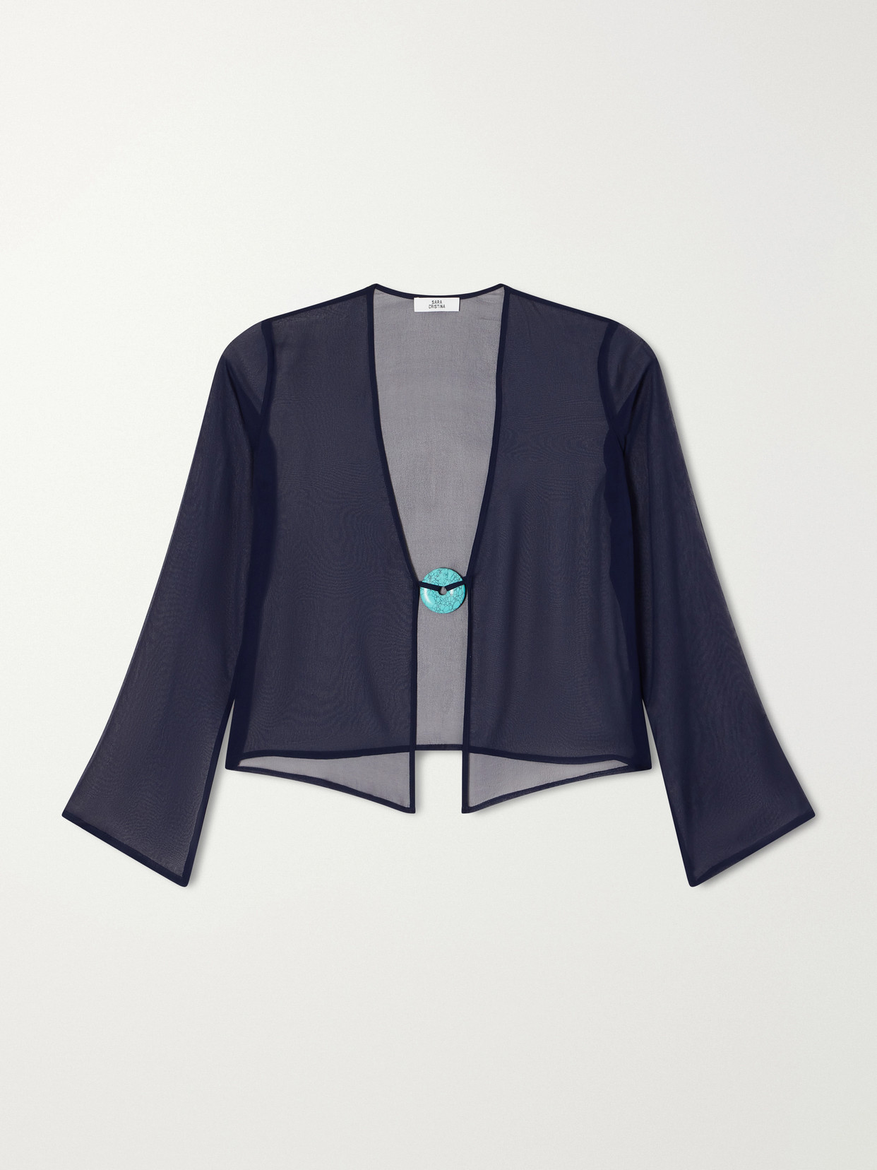 Sara Cristina Nerea Pearl-embellished Silk-chiffon Blouse In Blue