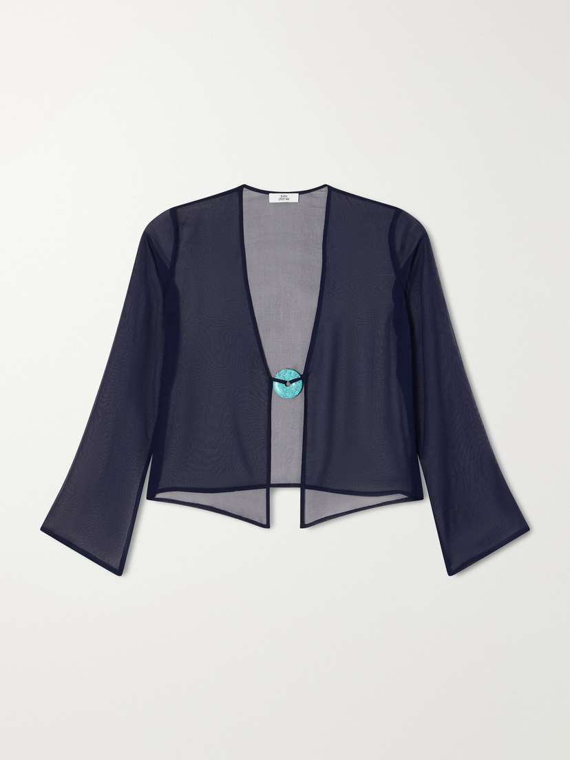 SARA CRISTINA Nerea Pearl-embellished Silk-chiffon Blouse