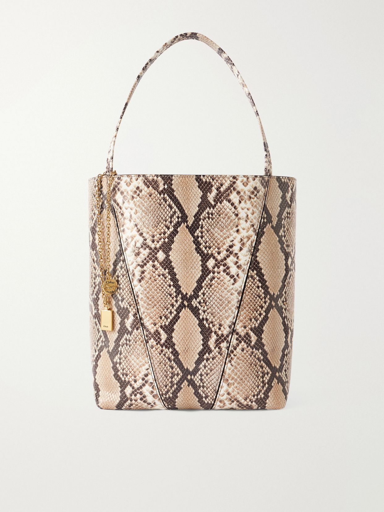 Spin embellished snake-effect leather tote bag