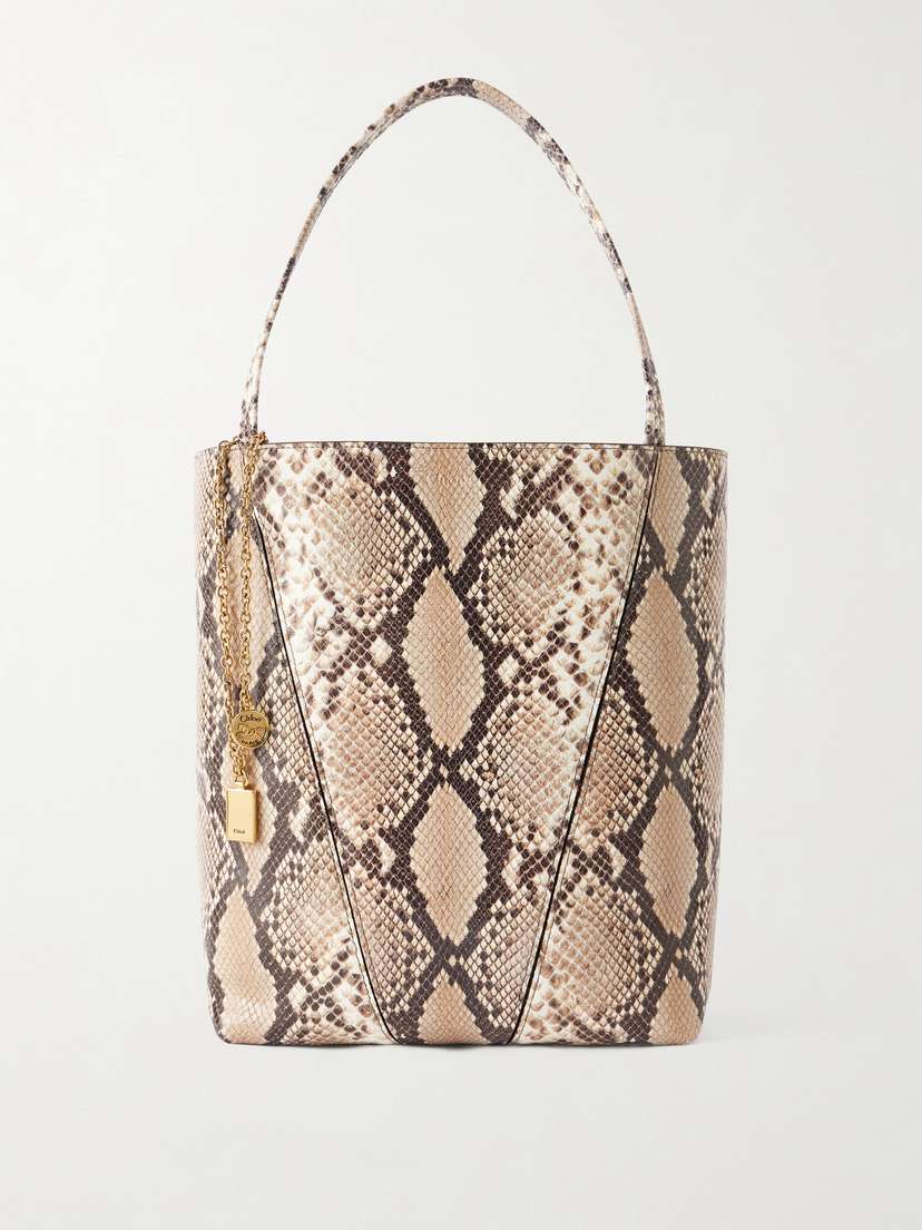Chloé Spin Embellished Snake-effect Leather Tote Bag