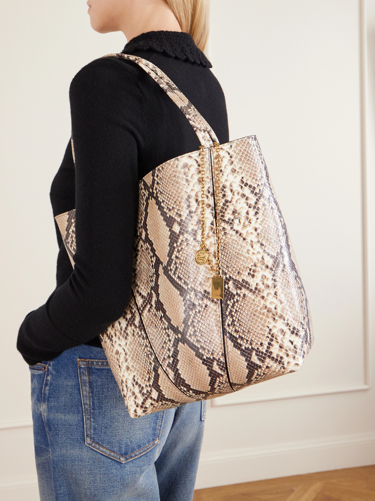 Chloé - Spin Embellished Snake-Effect Tote Bag