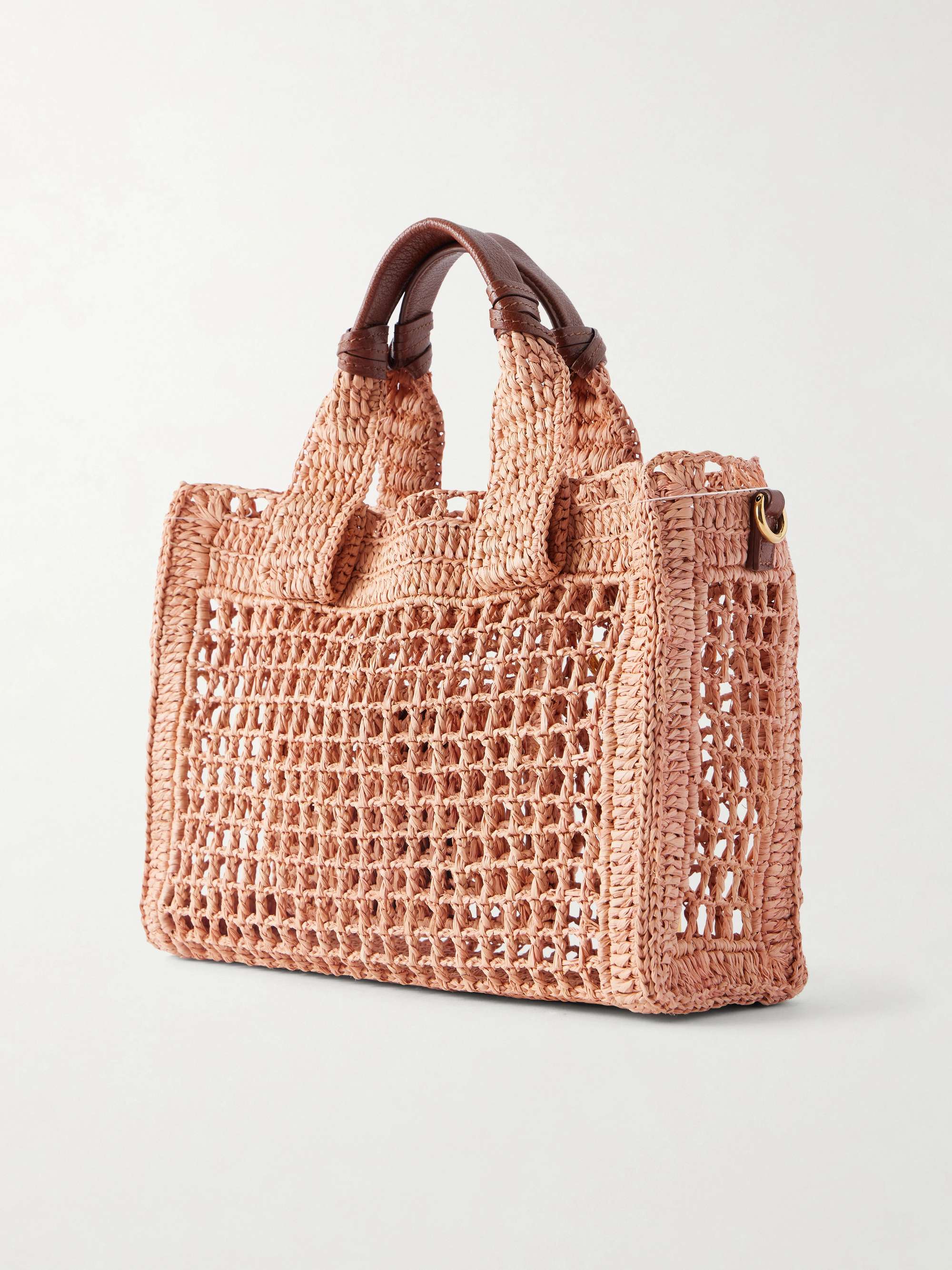 CHLOÉ Summer Banana leather-trimmed raffia tote bag | NET-A-PORTER