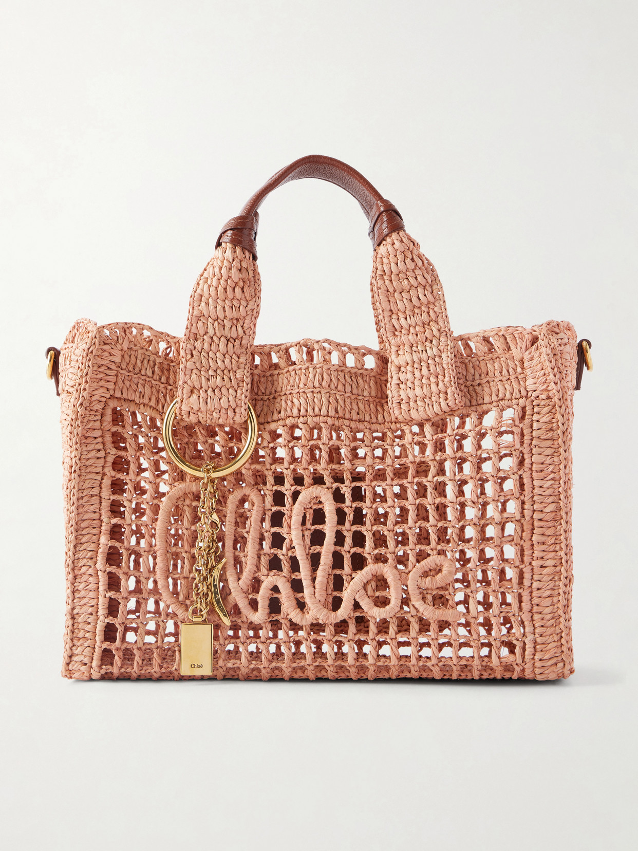 Chloé Summer Banana Leather-trimmed Raffia Tote Bag In Pink