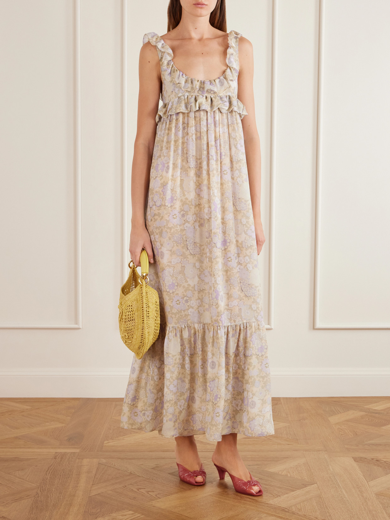 Chloé - Summer Banana Leather-Trimmed Embroidered Raffia Tote