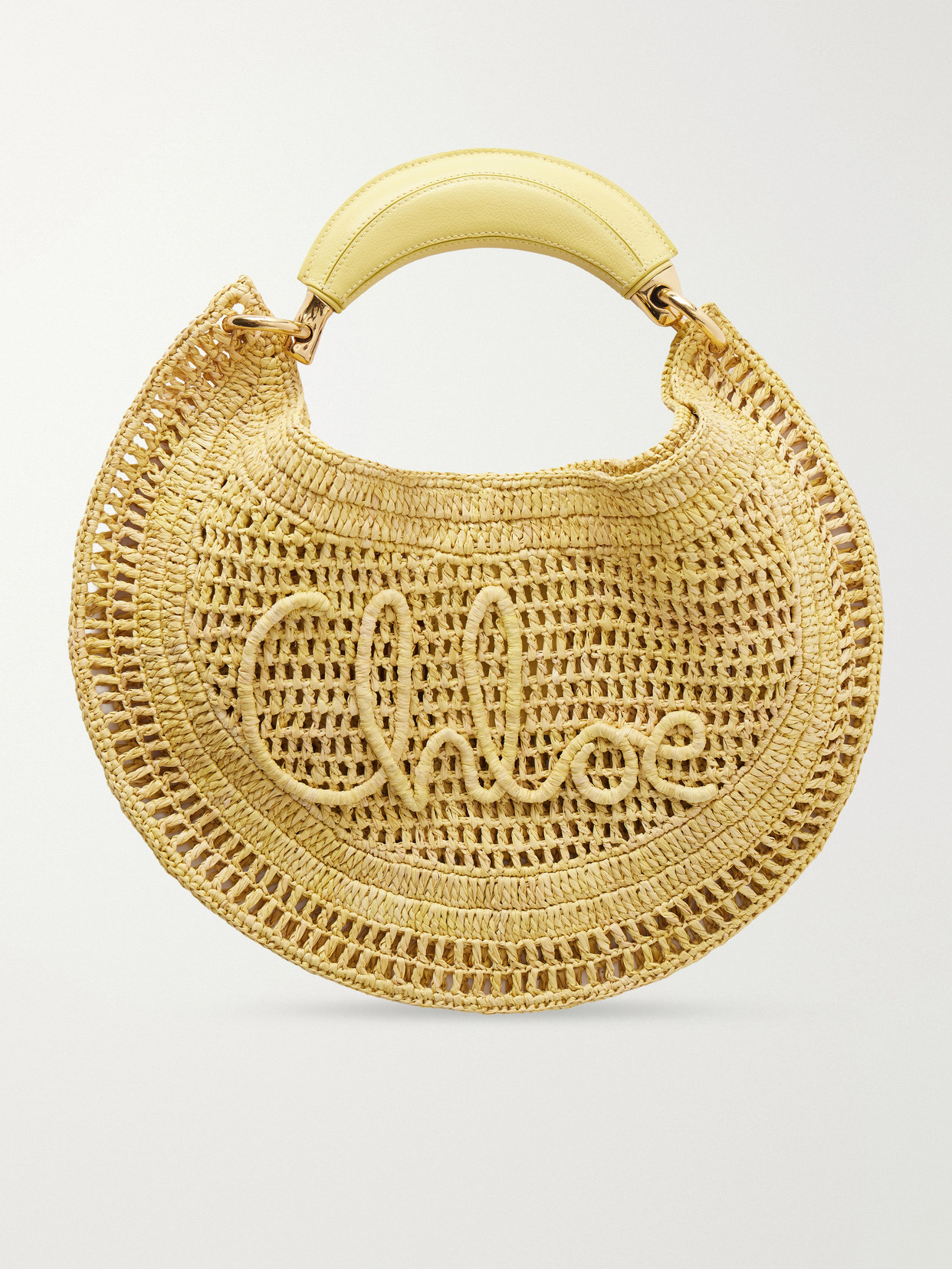 Chloé - Summer Banana Leather-Trimmed Embroidered Raffia Tote